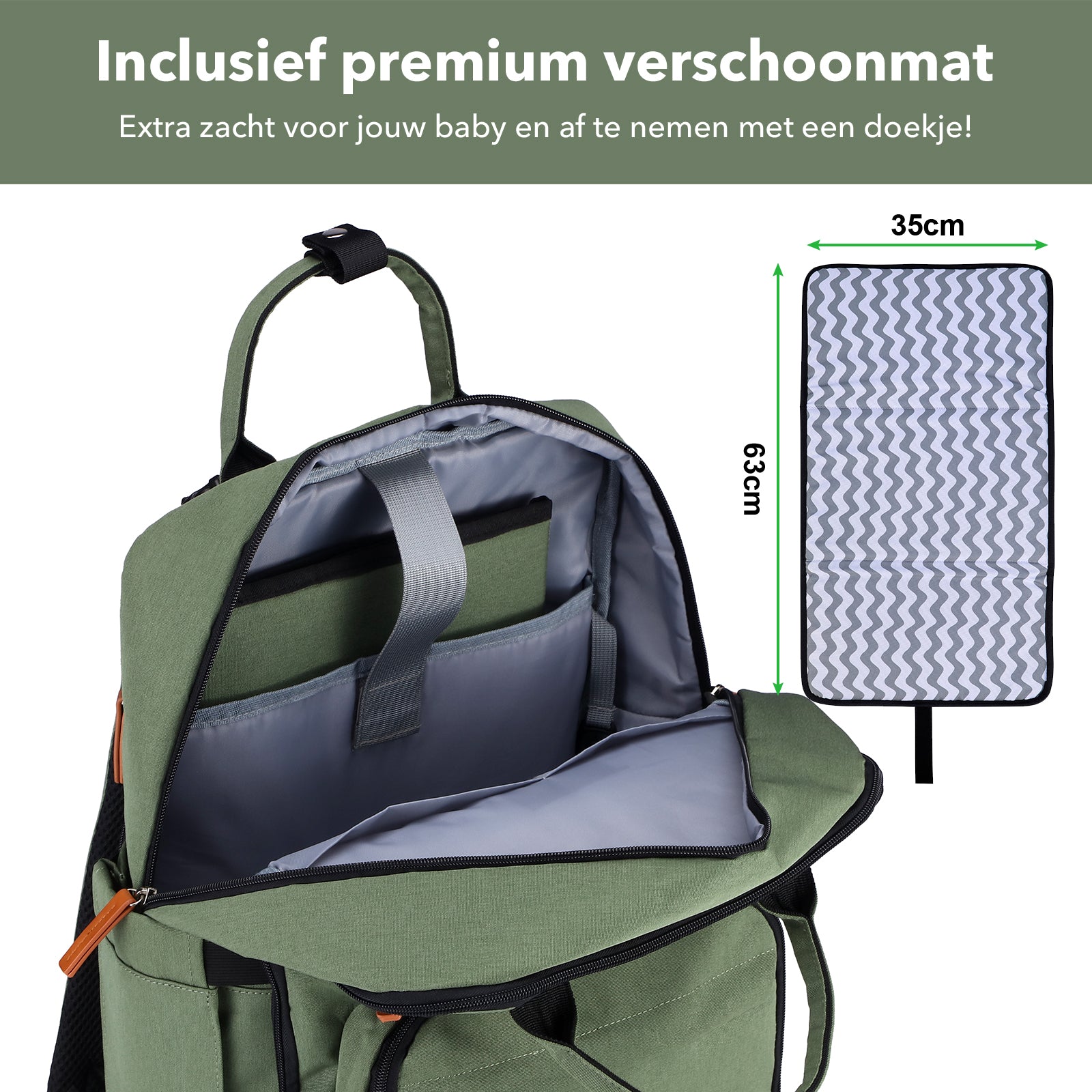 Original durable diaper bag green - nursing bag - incl. buggy assembly and changing mat