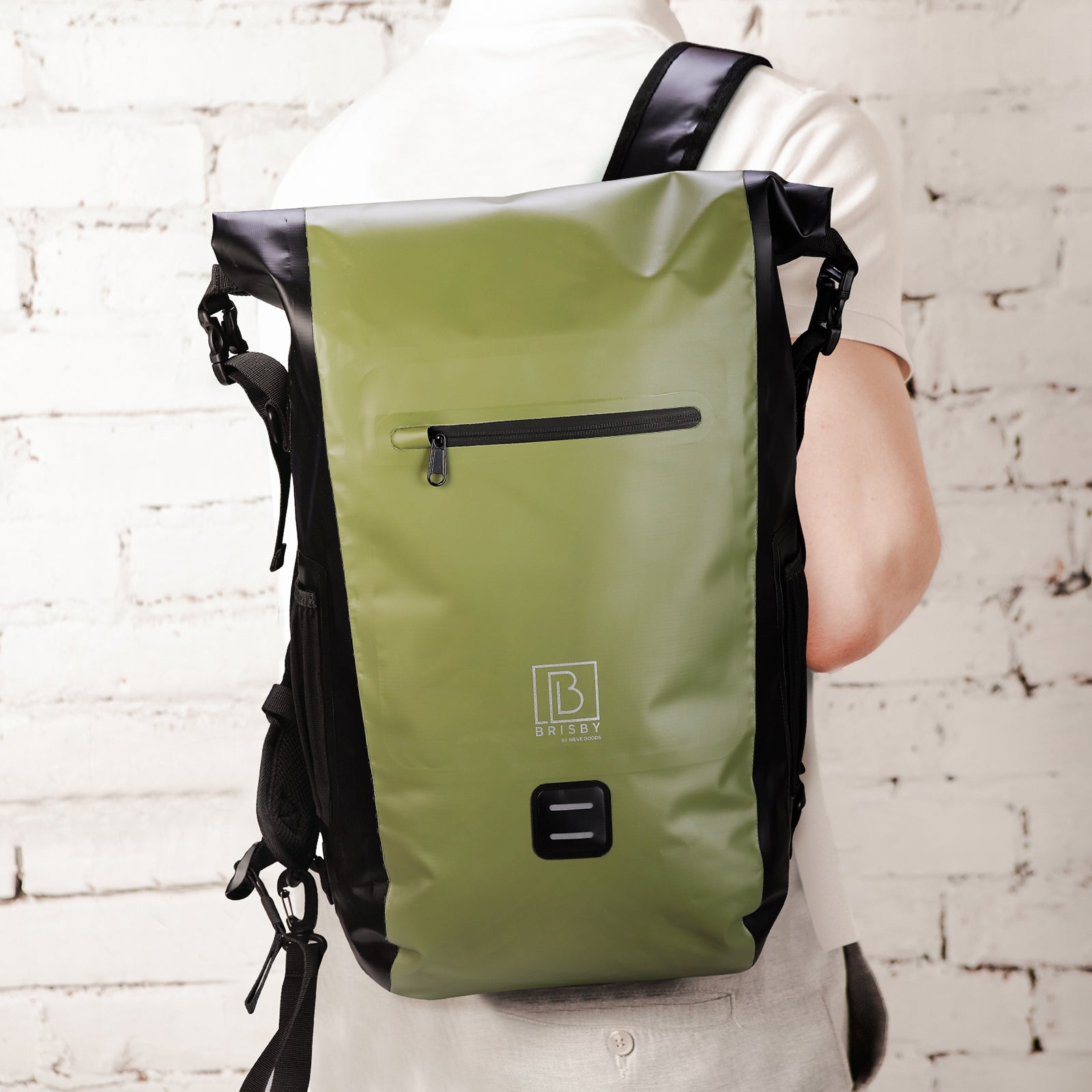 3 in 1 waterproof rolltop bicycle bag set 40-52L green - reflective - high visibility - bicycle bag - backpack - shoulder bag