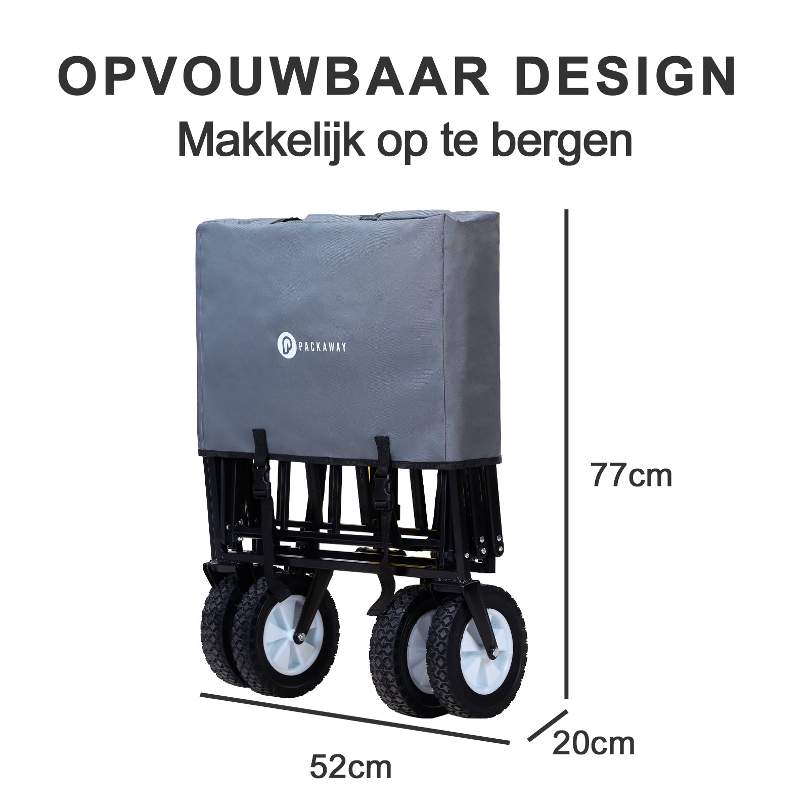Packaway Bolderkar 70kg grijs - opvouwbaar - wasbaar polyester