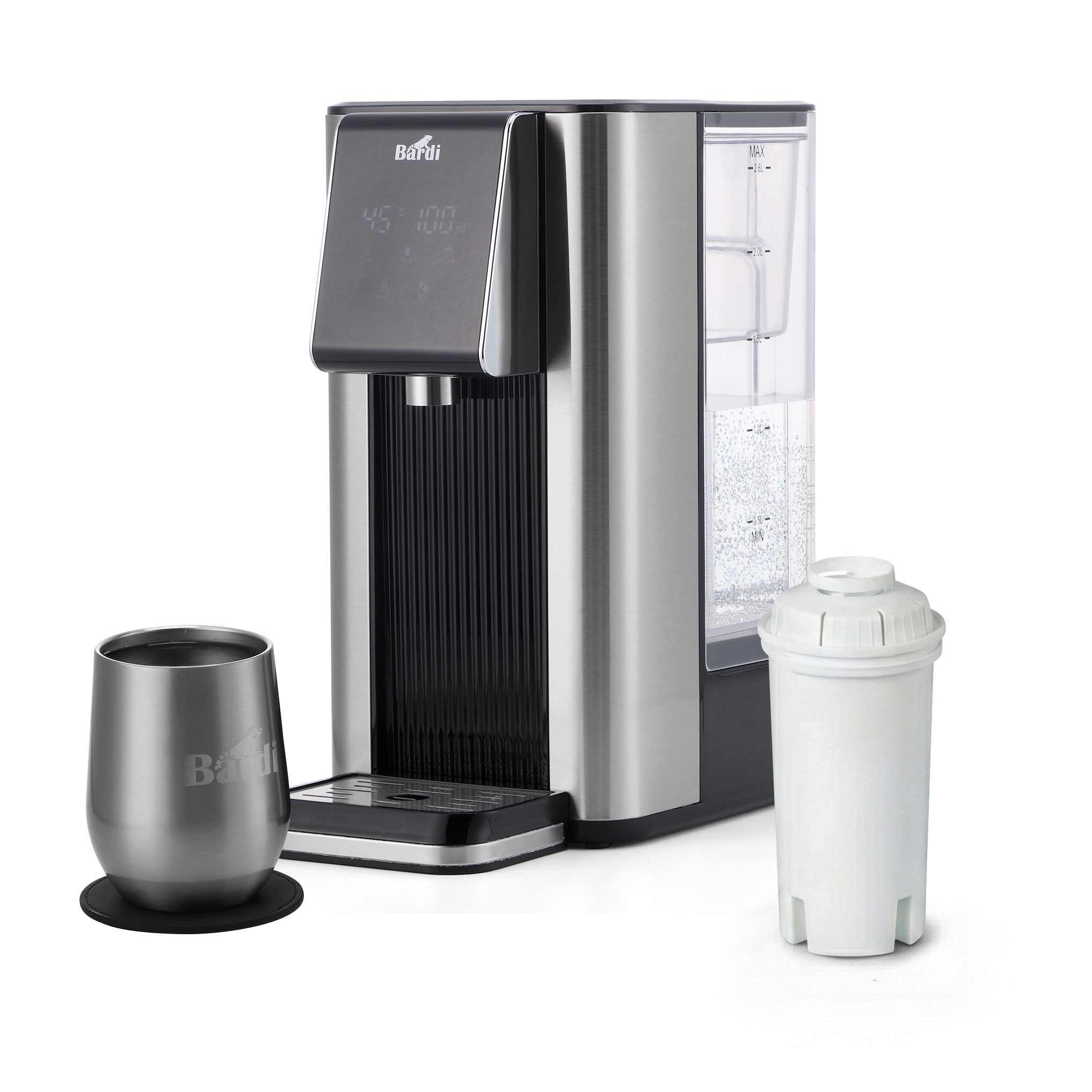 Bardi Heetwaterdispenser 2,6L RVS met STRIX filter - incl. thermoscup + onderzetter