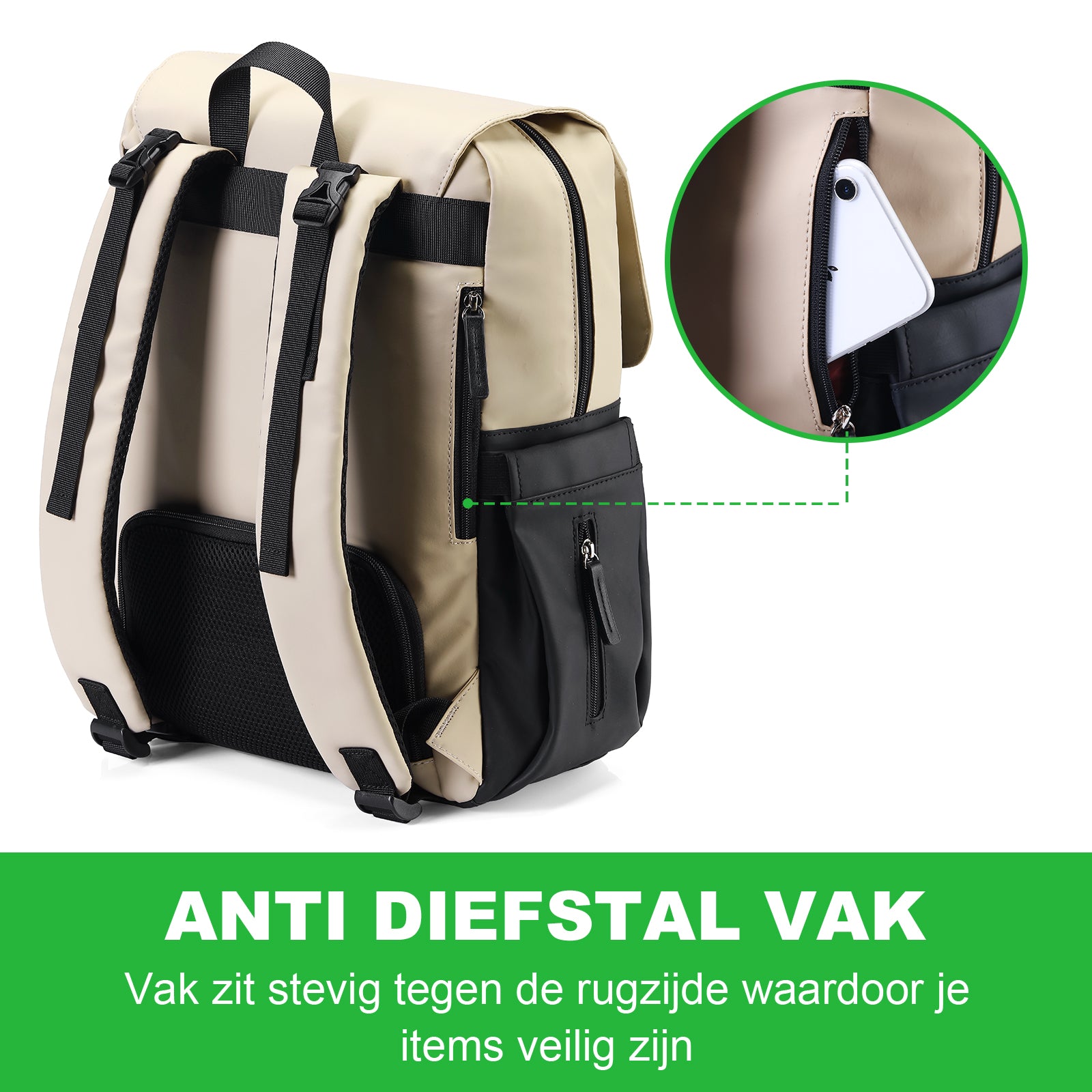 Two-tone slijtvaste luiertas crème en zwart - Verzorgingstas - incl. buggymontage en verschoningsmat