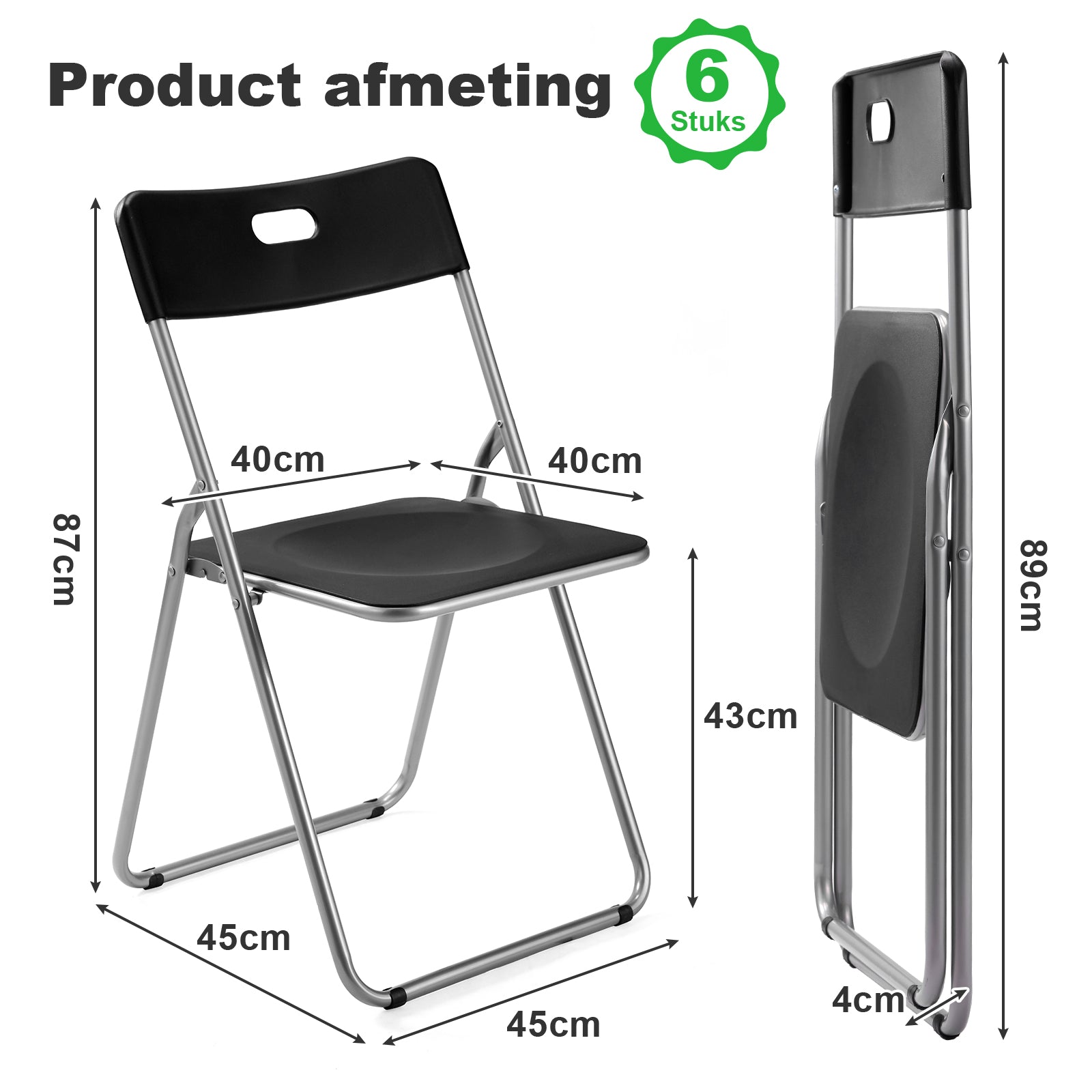 Bardi 6-delige Klapstoelen set stevig zwart-groen - 100 kg draagvermogen