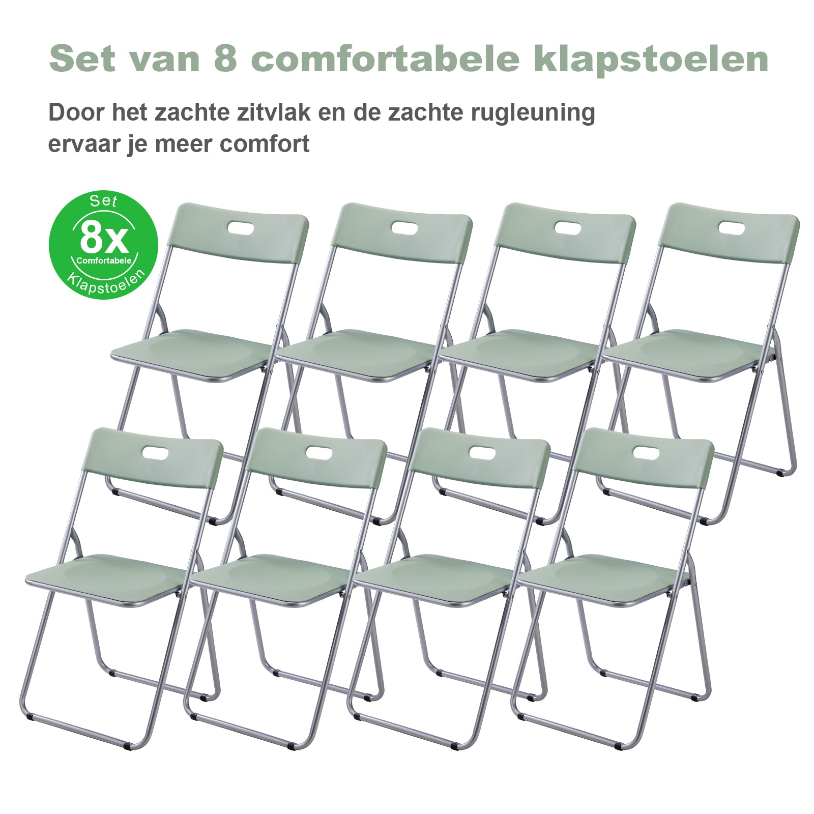 Bardi 8 Delige Klapstoelenset – Vouwstoelenset Stevige Kwaliteit, Weersbestending, 100KG Belastbaar. 44 x 45 x 79 cm. – GROEN