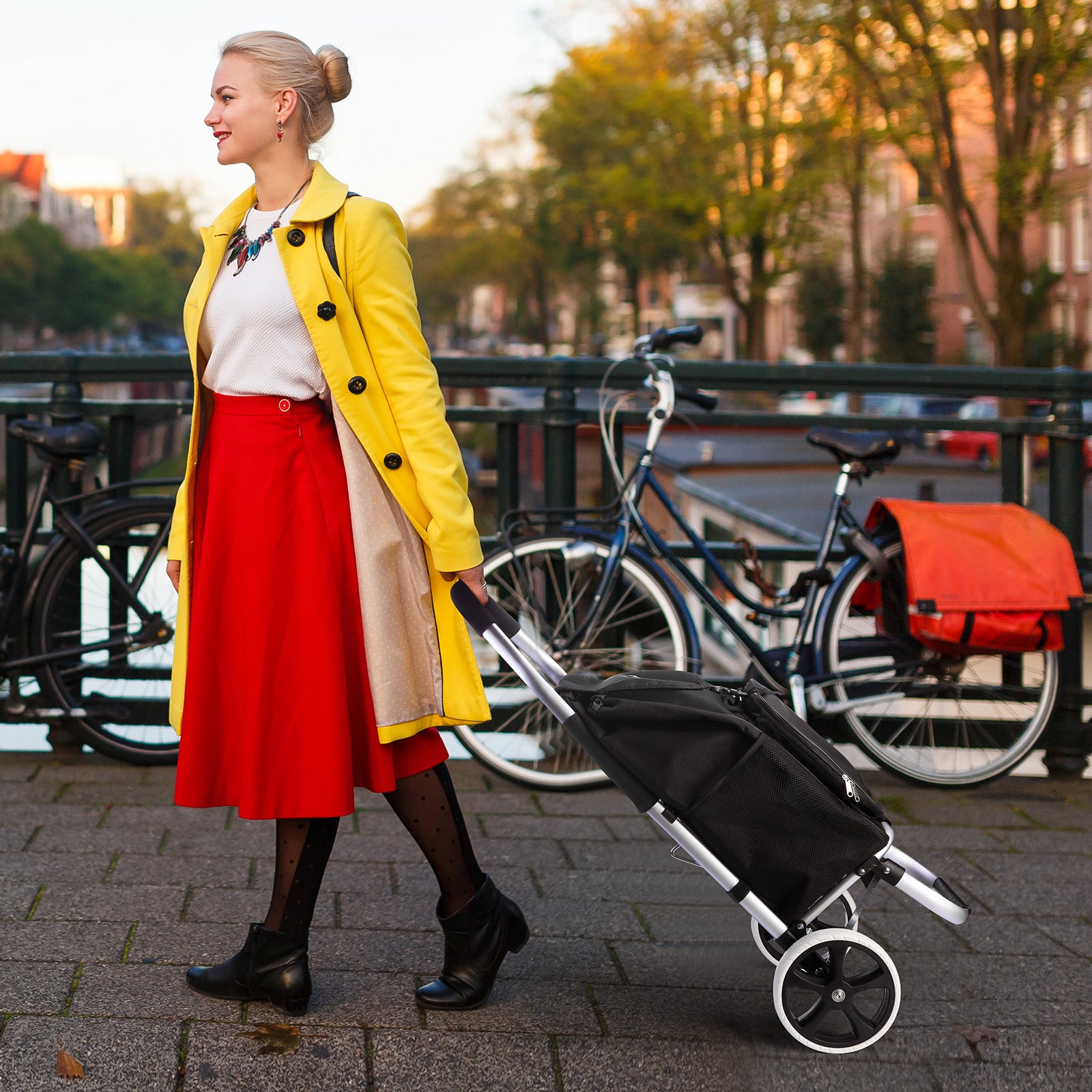Shopping trolley 45L black - shopping trolley suspension - foldable - telescopic handle