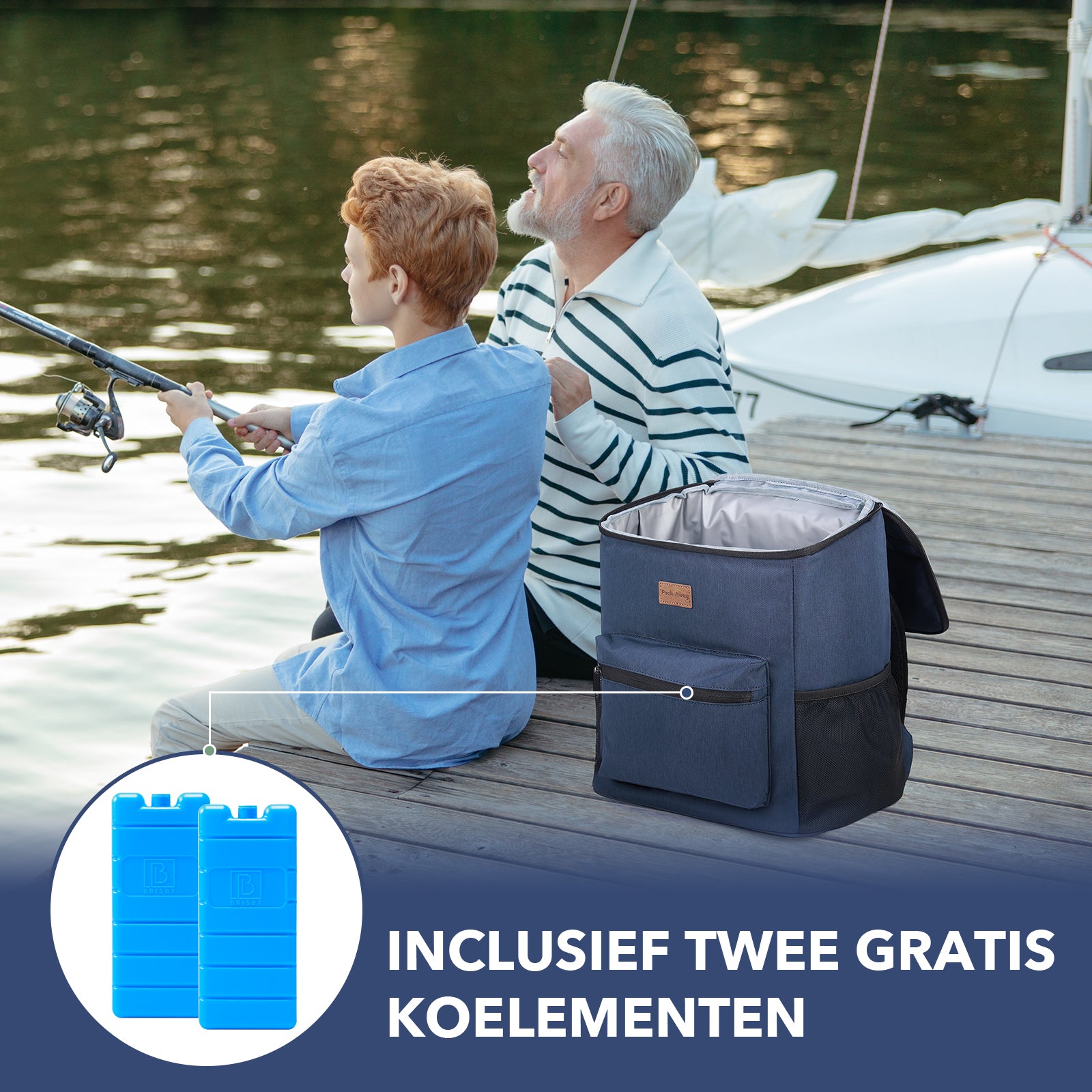 Koeltas rugzak 25L blauw - Waterafstotend - anti diefstal vak - 4 laags geïsoleerd - Incl. 2 gratis koelelementen en gratis flessenopener