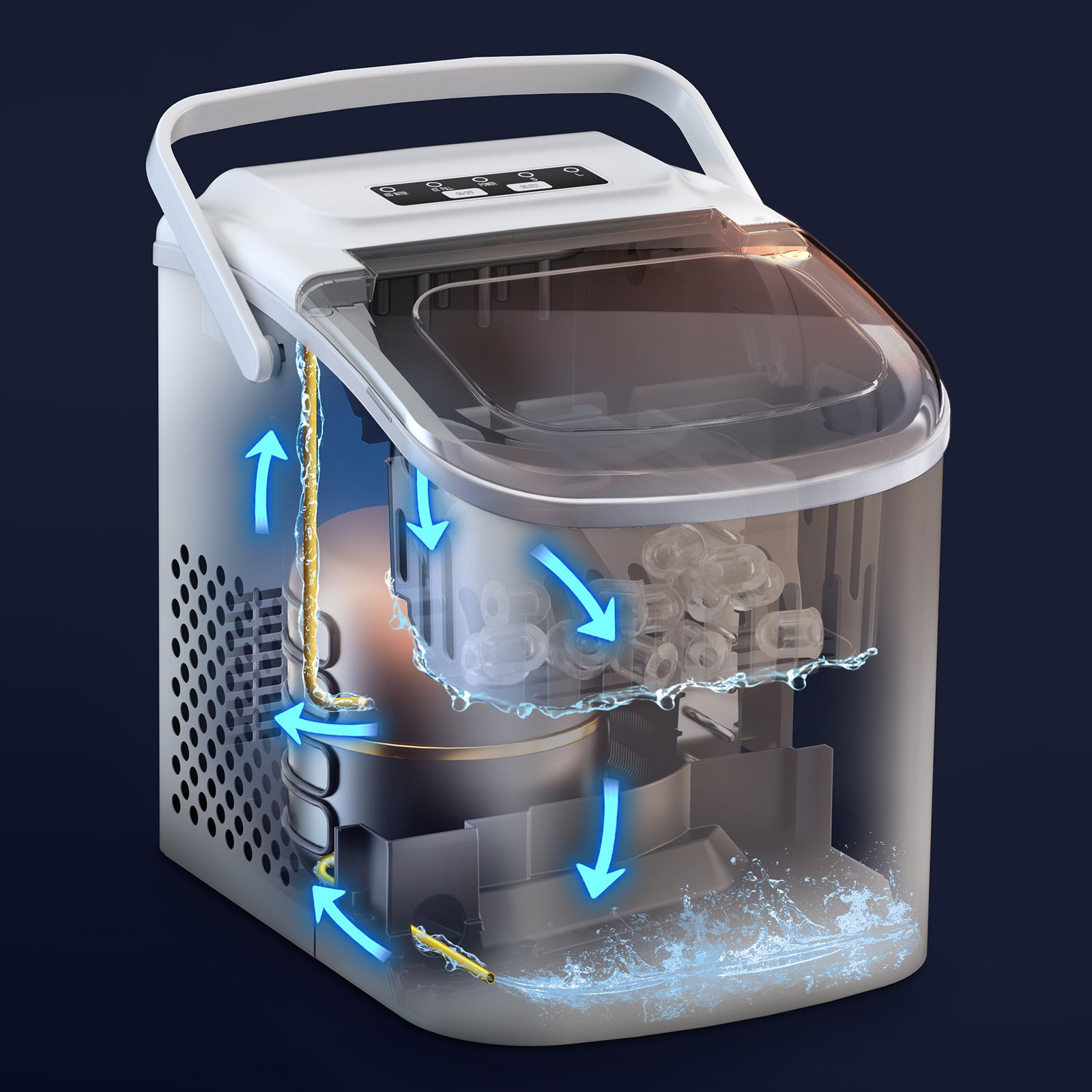 Bardi Deluxe Ice Cube Machine 1.2L white - Self-cleaning function - ice cube maker with ice scoop - Incl. luxury thermos cup and ice scoop