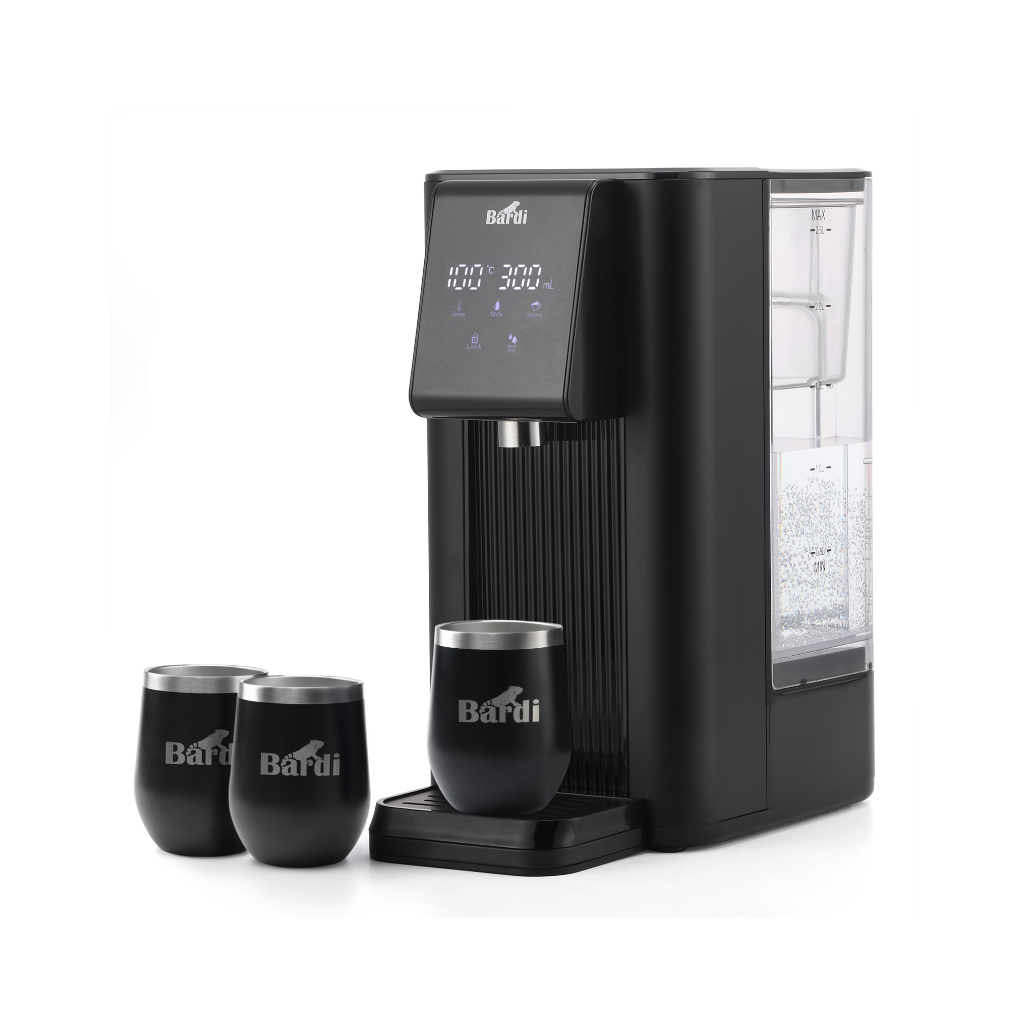 Bardi Heetwaterdispenser 2,6L set - incl. 3 thermoscups + onderzetter - instant-heating - 6 temperatuurstanden
