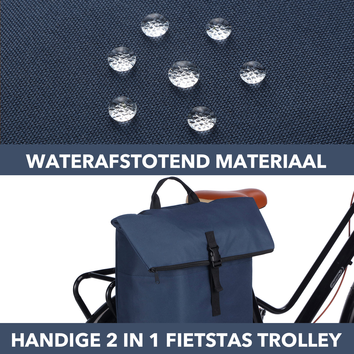Fietstrolley Tas 2-in-1 Fietstas en Trolley Zwart 18-28L Laptopvak Verstelbare Hendel Bevestigingssysteem - Blauw