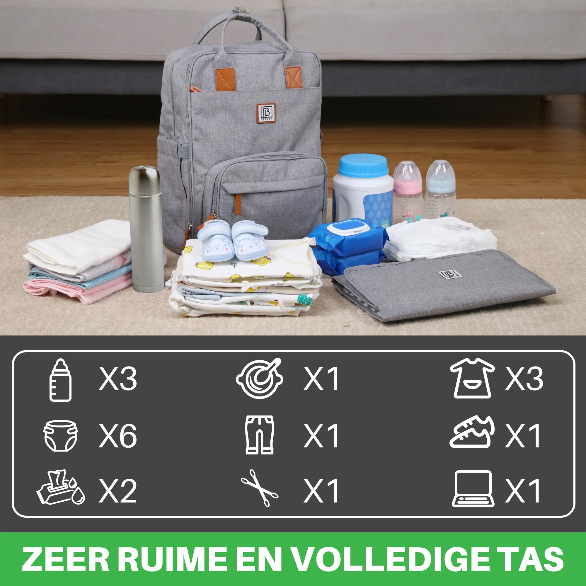 Original slijtvaste luiertas lichtgrijs - Verzorgingstas - incl. buggymontage en verschoningsmat
