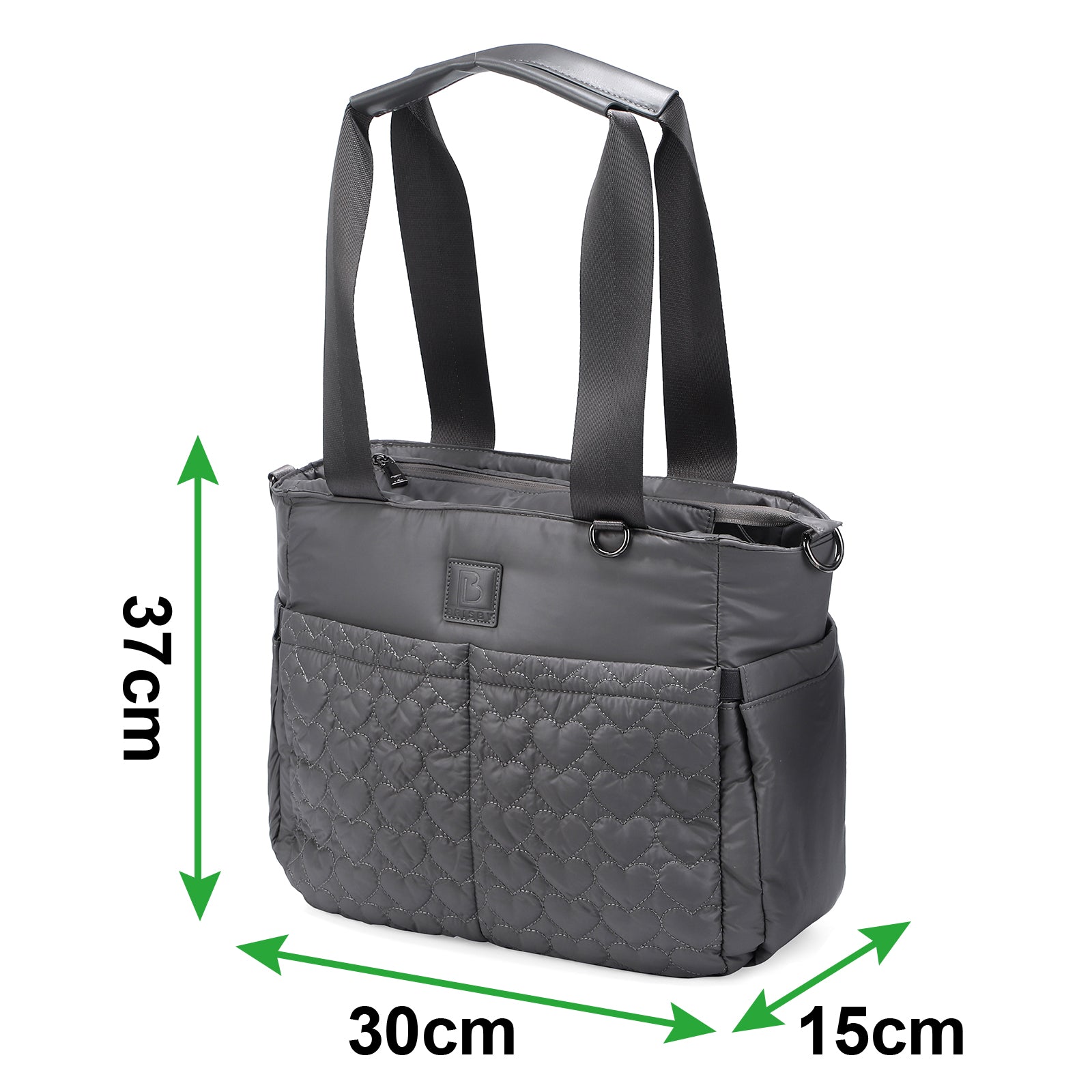 Florence diaper bag 17L grey - shoulder bag, changing bag - hard-wearing - incl. cool bag, changing mat and pram hooks - nylon