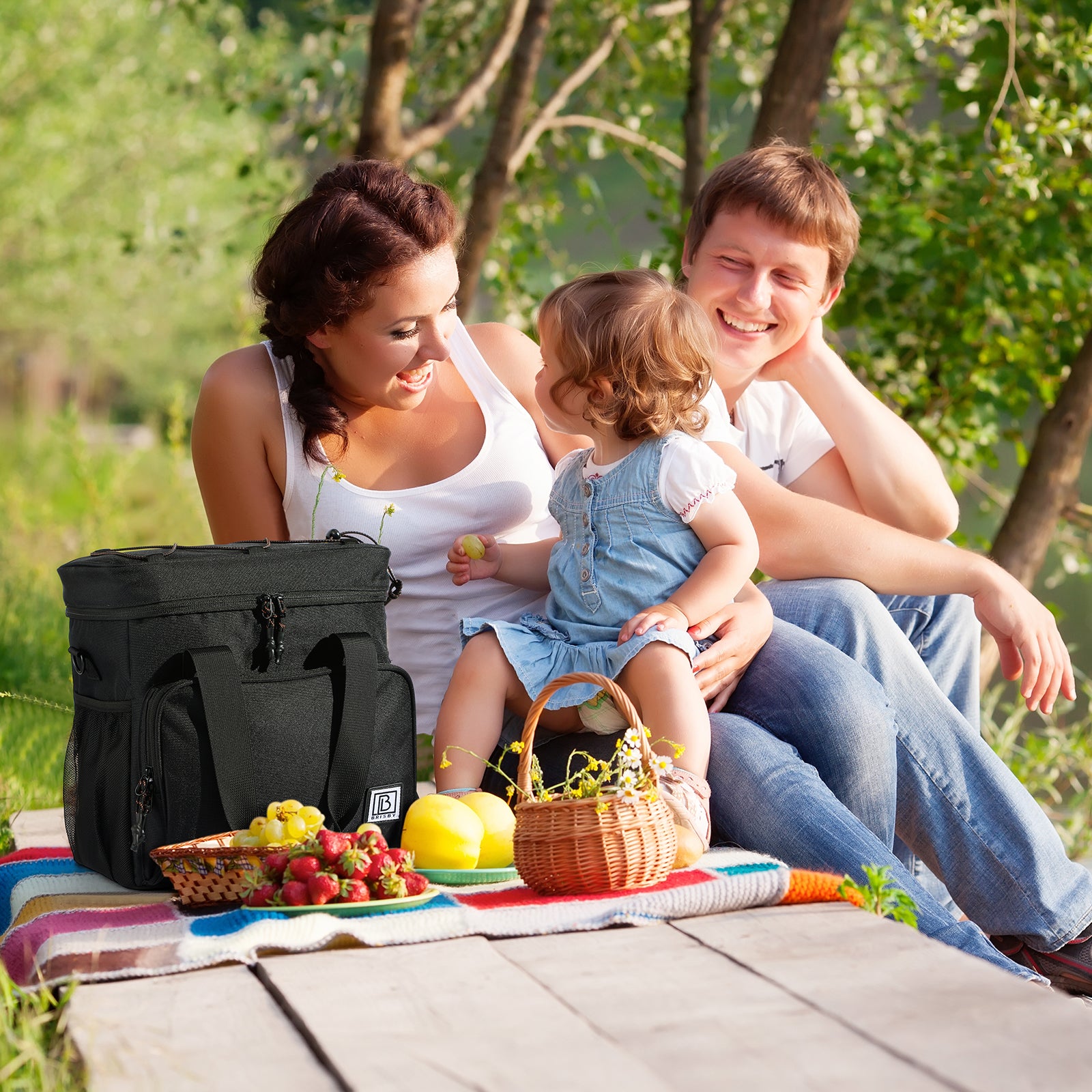 Cooler bag 15L black with orange interior - Lunch bag - 4-layer insulated - 2 free cooling elements - incl. shoulder strap
