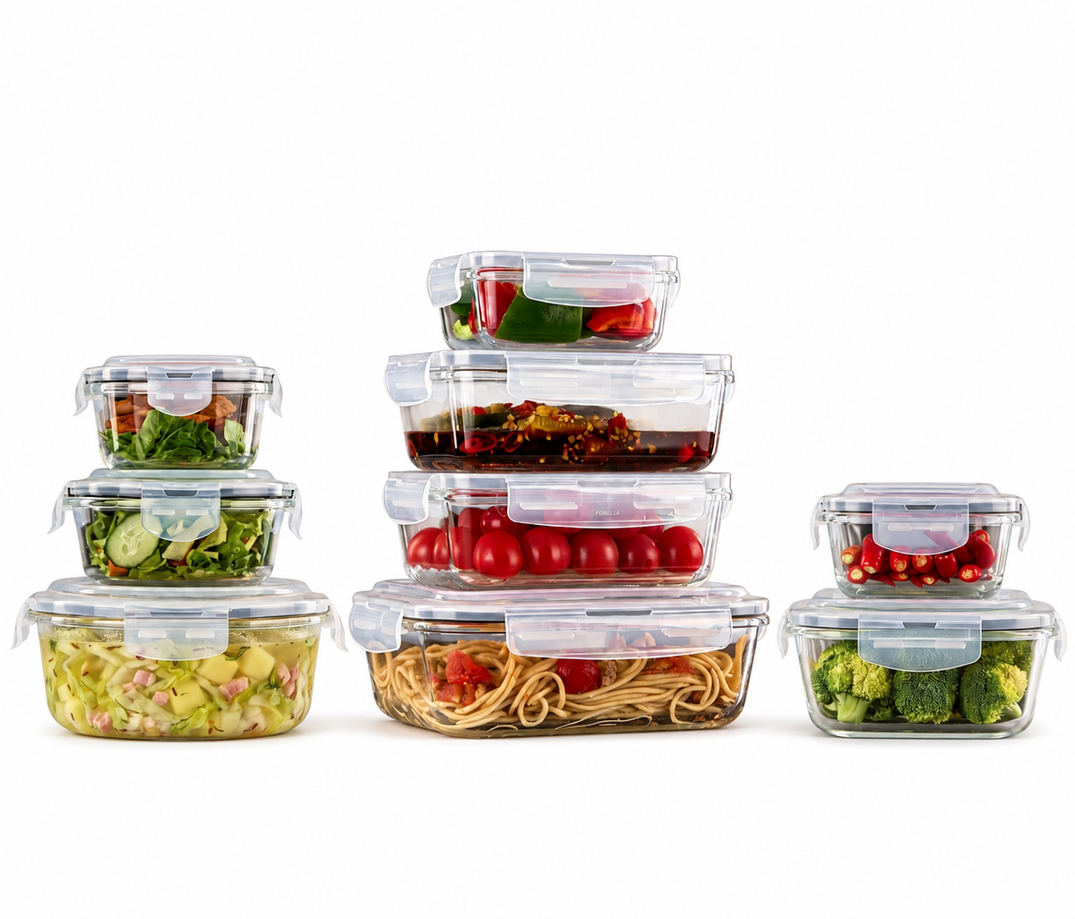 Bardi Glazen Vershoudbakjes 9-delig – Meal Prep Bakjes – Luchtdicht & Lekvrij – Oven, Magnetron & Vriezer – 9 Wonderspons + 40 Prep & Store Labels