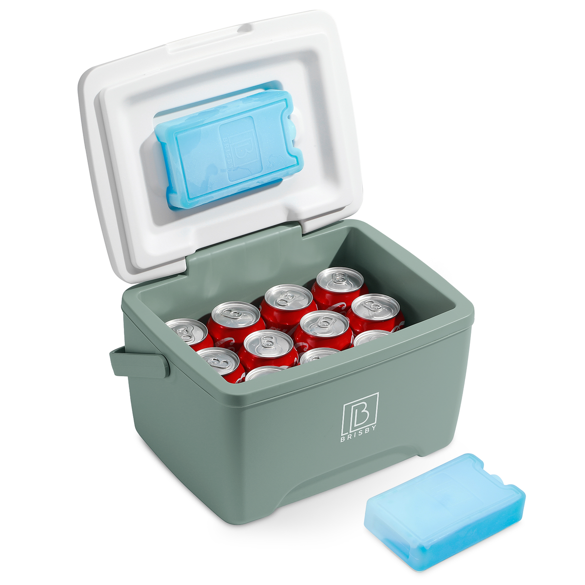 Brisby Koelbox - Frigobox - 8L - Groen - Tot maximaal 40 uur isolatie - Incl. 2 dikke koelelementen van 450ml - Met koelelementen vergrendeld in deksel en Brisby 500ml Zwarte Dubbelwandige Thermosfles
