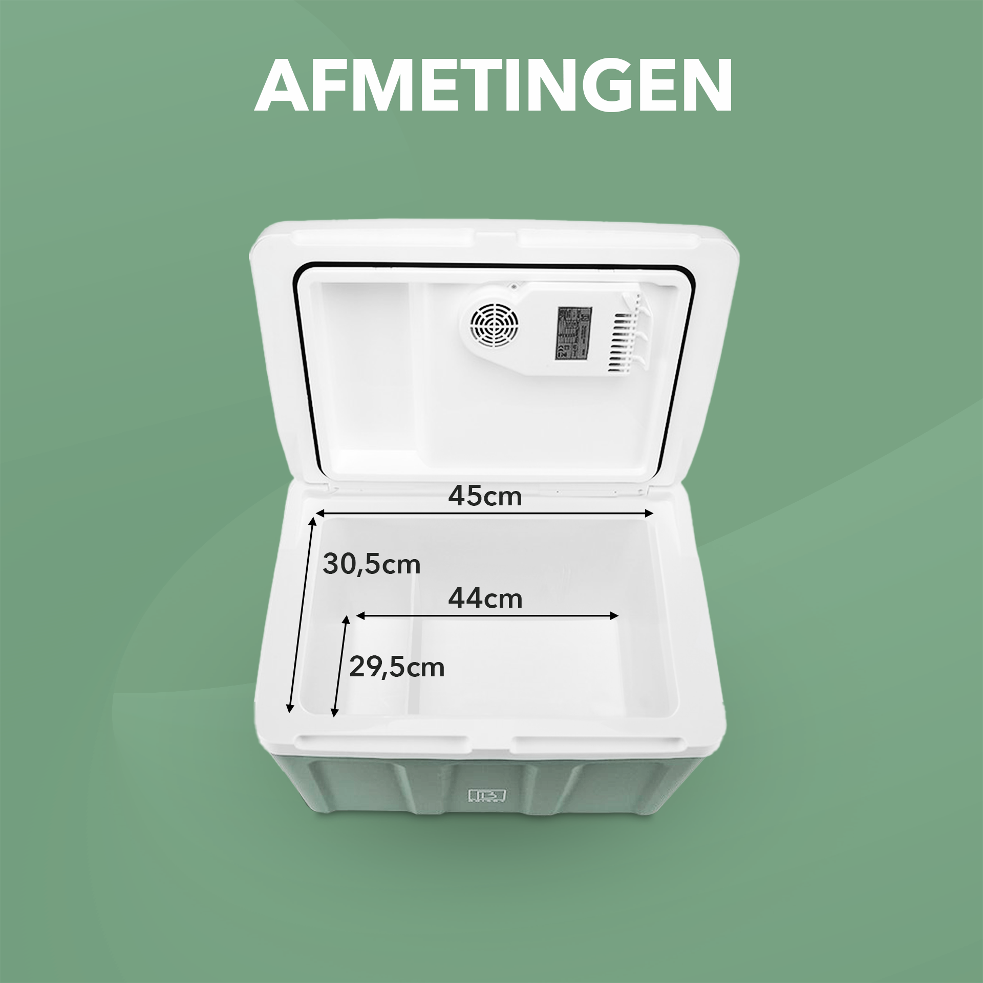 Elektrische koelbox 40L groen SET - Incl. 8L passieve koelbox - incl. divider en koelelementen - AC/DC 12V, 220/230V