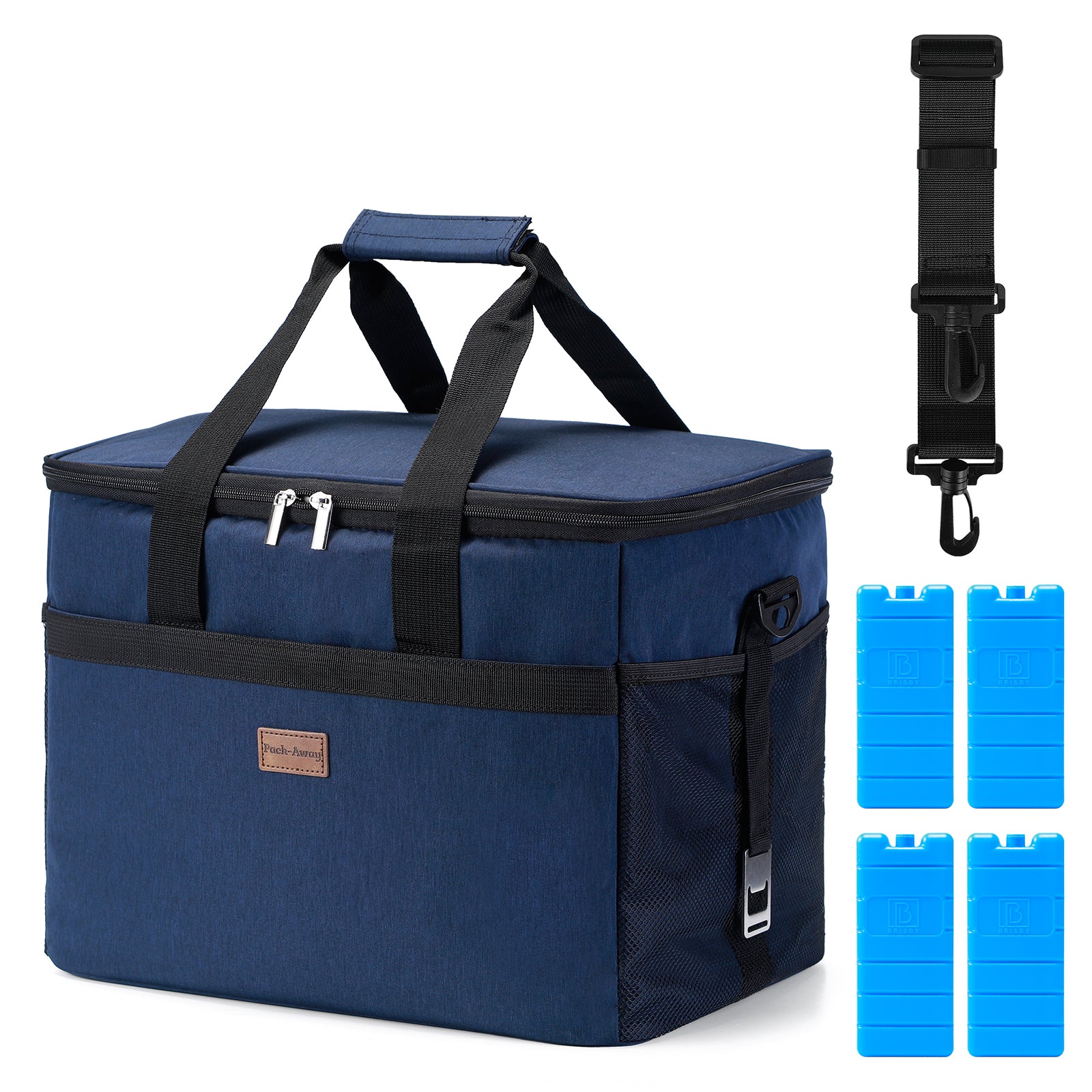 Cooler bag 30L blue - lunch bag - foldable - 4-layer insulated - incl. 4 free cooling elements and carrying strap