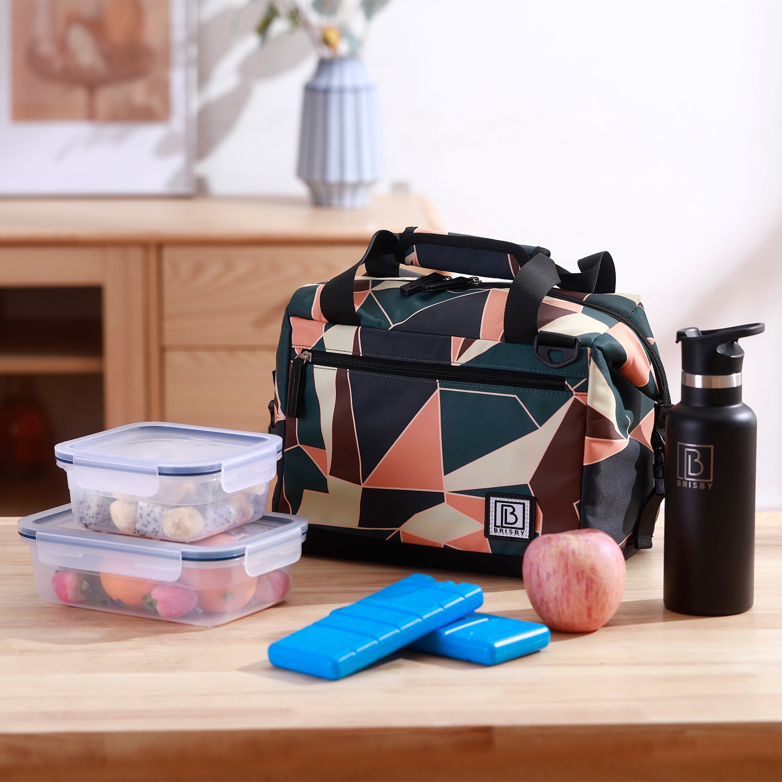 Cooler bag 12L abstract colors - Lunch bag - 4-layer insulated - extra space foldable - 2 free cooling elements - incl. shoulder strap