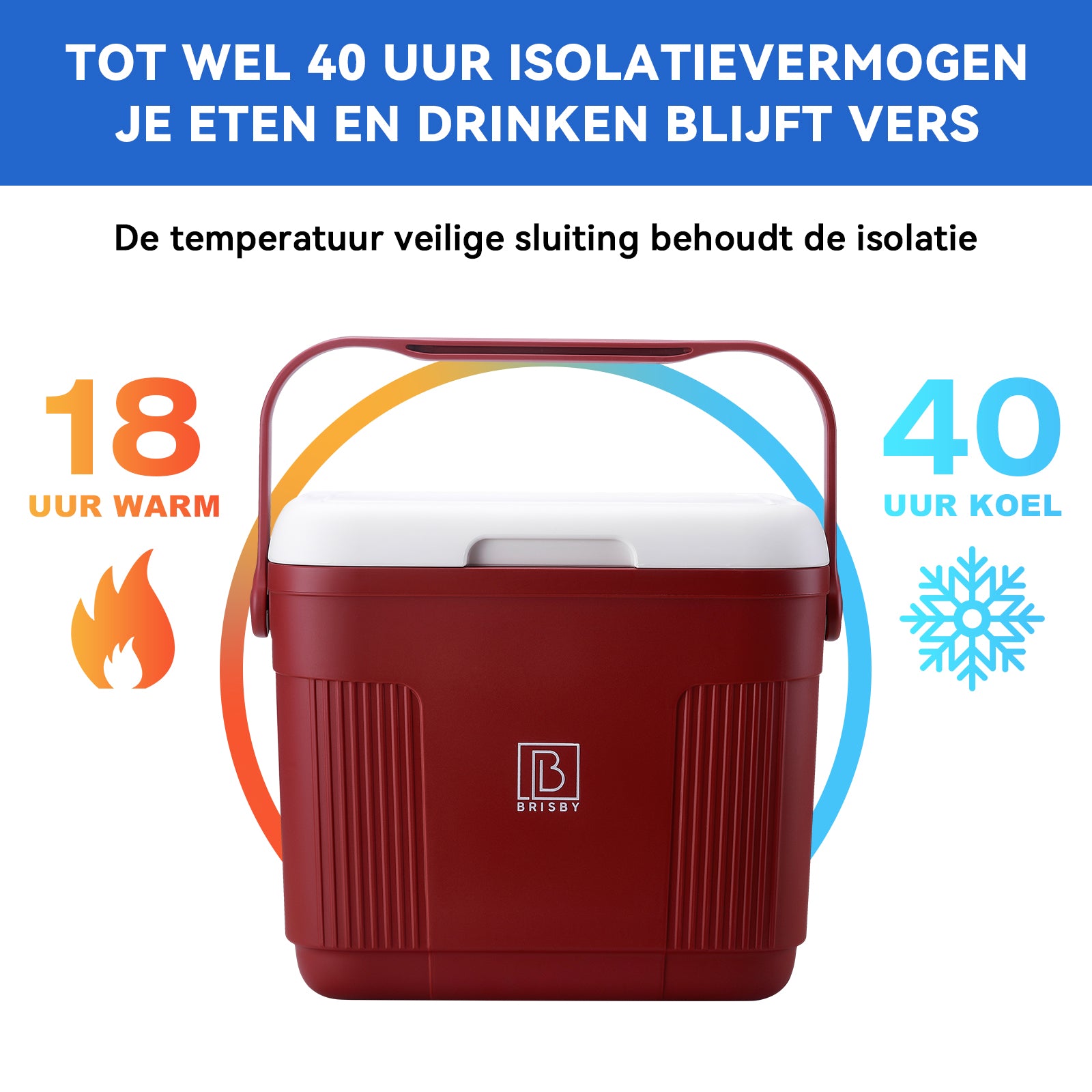 Brisby Koelbox 22L rood + 3-delige vershoudbakjes set - incl. 4 koelelementen