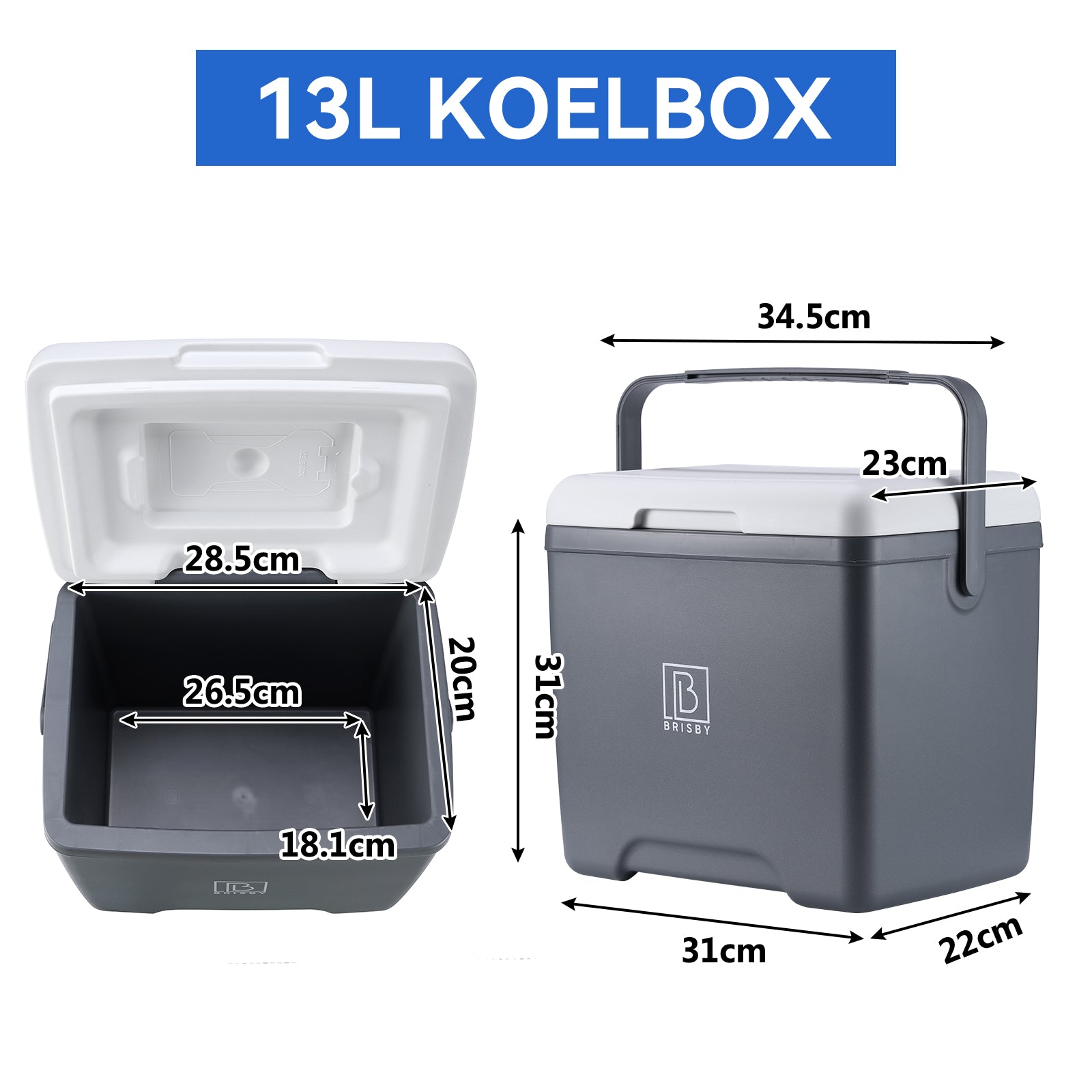 Cool box 13L grey - Up to 40 hours insulation - incl. 2 450ml cooling elements - temperature-safe closure - cooling element locked in lid