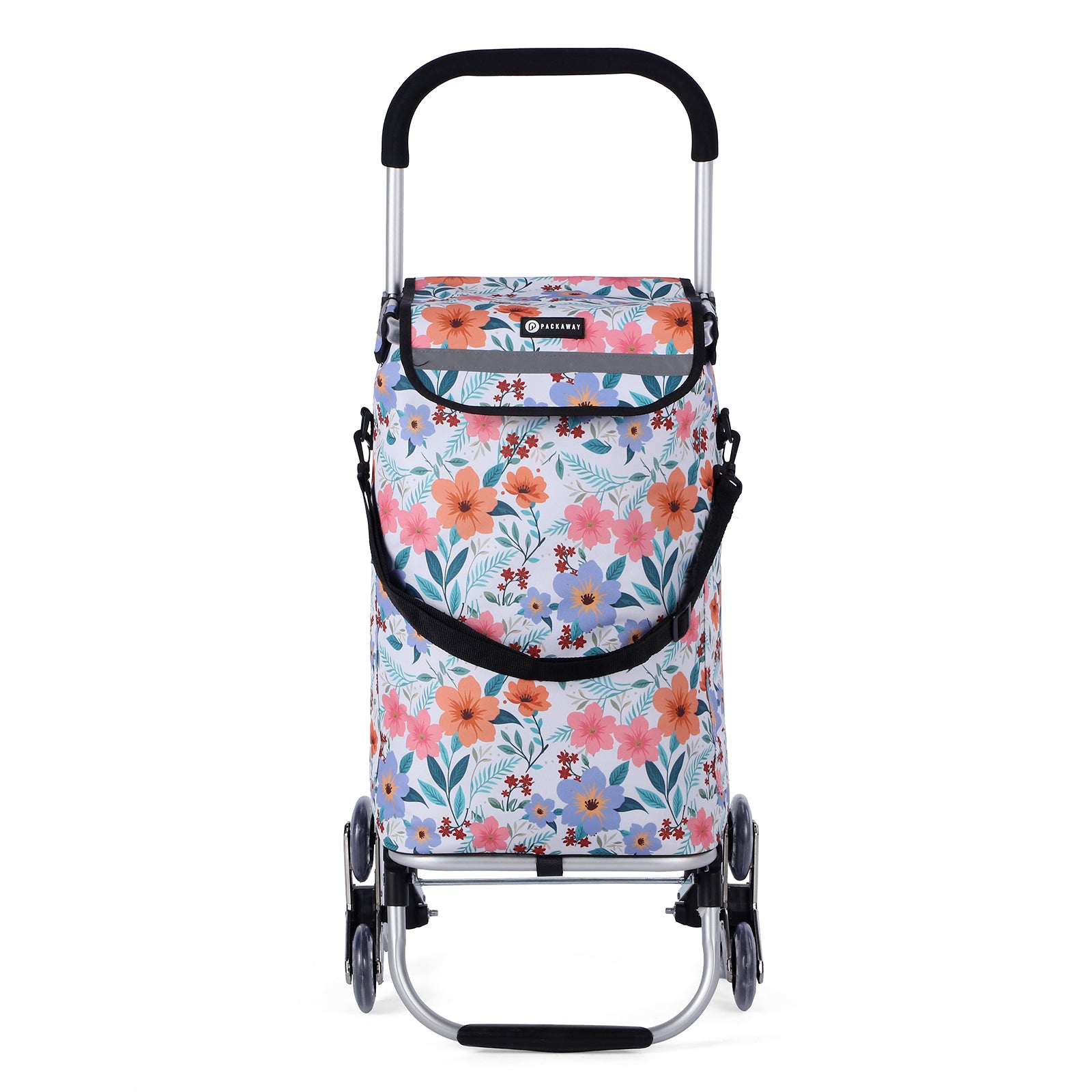 Packaway Boodschappentrolley met Trapwielen 40 Liter - Opvouwbare Boodschappenwagen met ruim Koelvak - Pastel Blossom