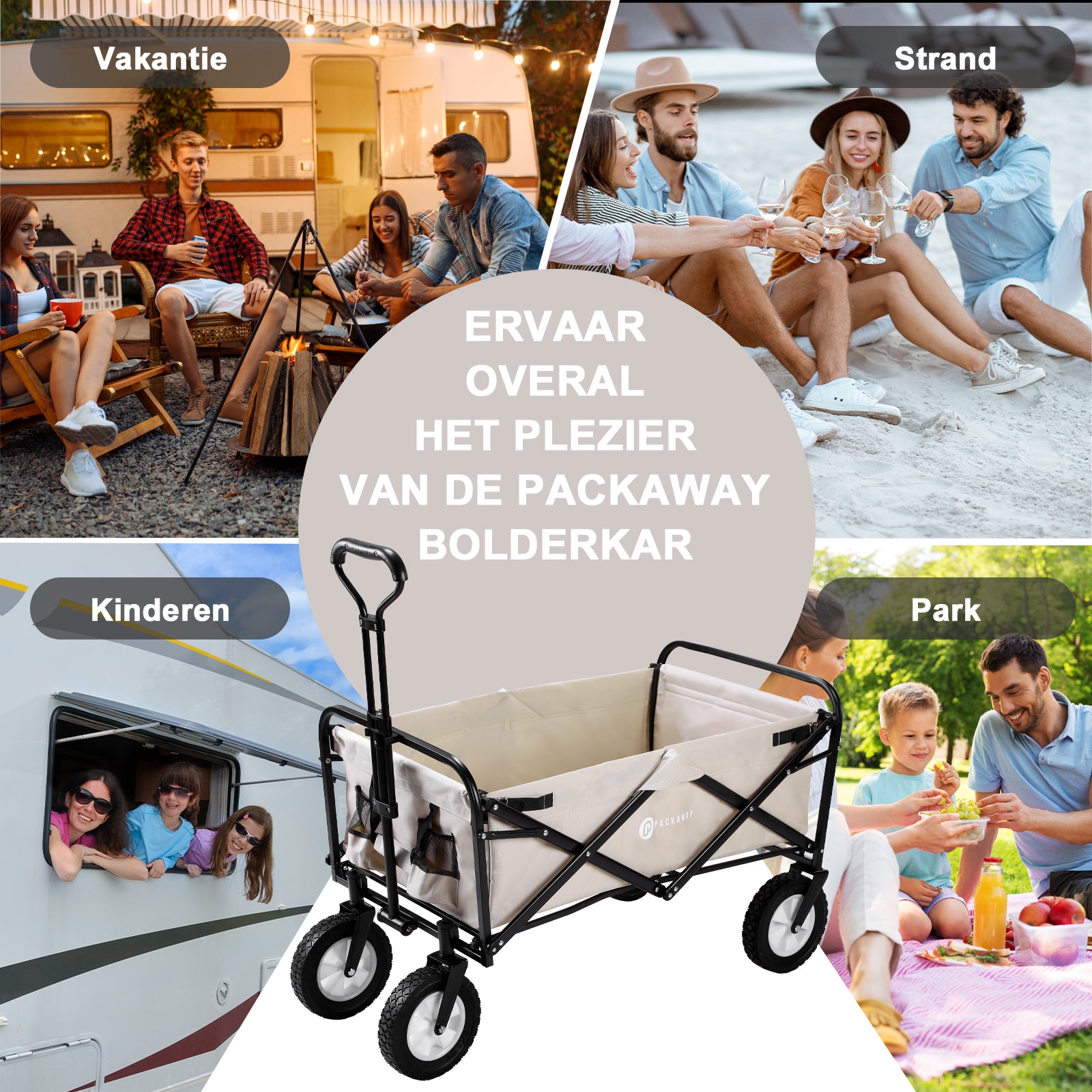 Packaway Bolderkar 70kg taupe - opvouwbaar - wasbaar