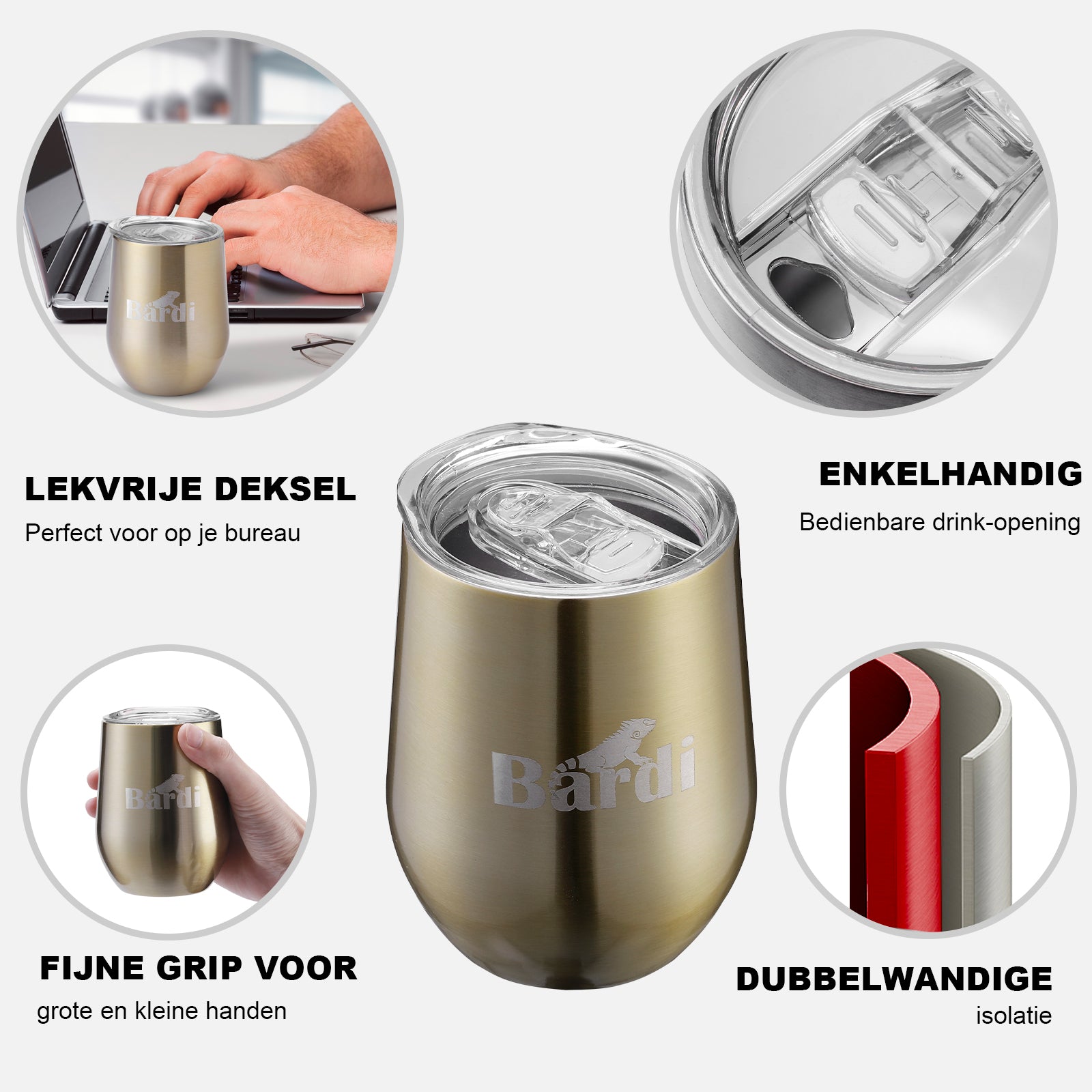 Bardi Thermosbekers 0,3L RVS goud set - incl. deksels - dubbelwandig