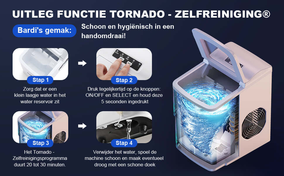 Bardi IJsblokjesmachine - 2 Liter - 12KG IJsblokjes in 24 uur - met IJsschep - Inclusief Luxe Thermosbeker en Ijsschep - Wit Brisby Rugzak voor Dames & Heren – Comfortabele, Waterafstot