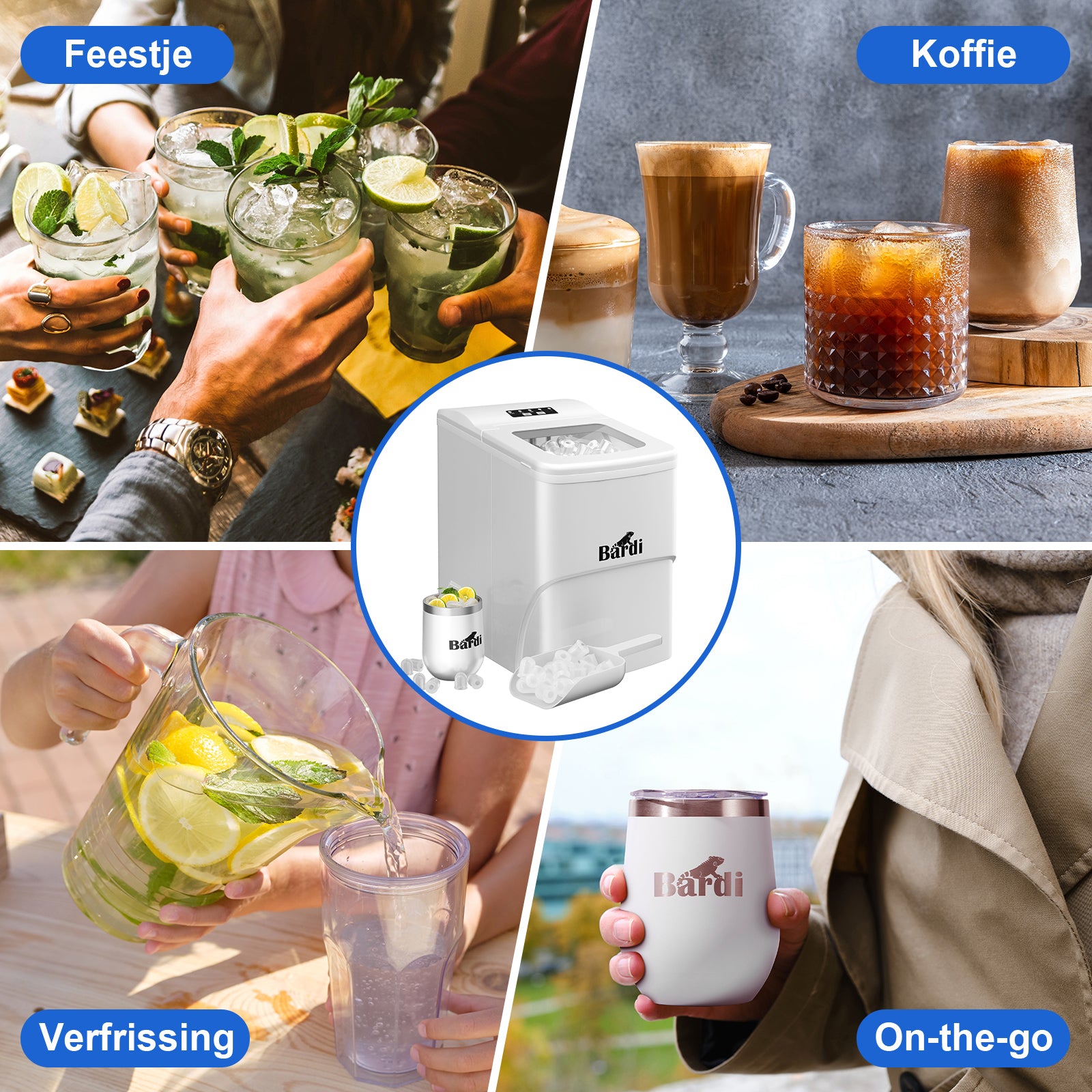 Bardi IJsblokjesmachine - 2 Liter - 12KG IJsblokjes in 24 uur - met IJsschep - Inclusief Luxe Thermosbeker en Ijsschep - Wit