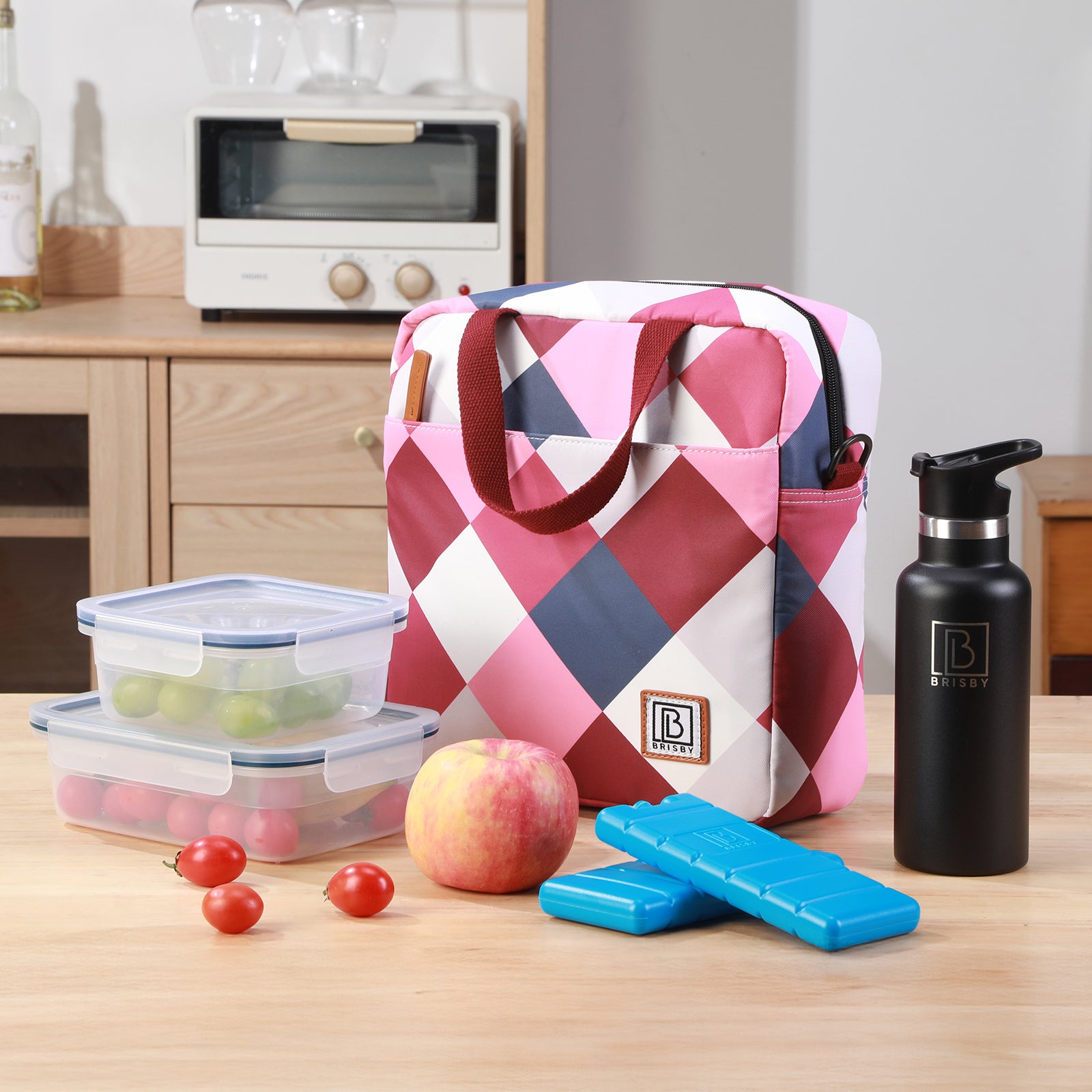 Koeltas 7L blok roze - Lunchtas - 4-laags geïsoleerd - 2 gratis koelelementen - incl. schouderband