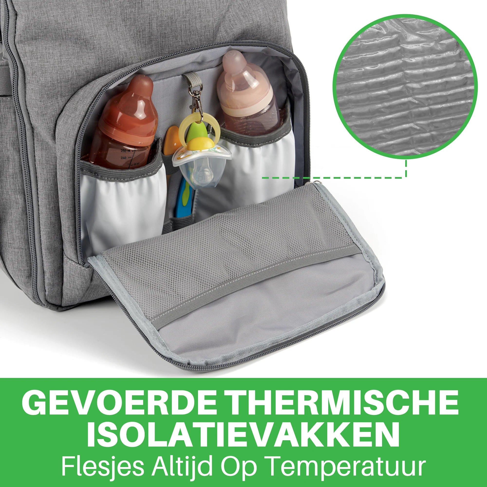 Original slijtvaste luiertas lichtgrijs - Verzorgingstas - incl. buggymontage en verschoningsmat