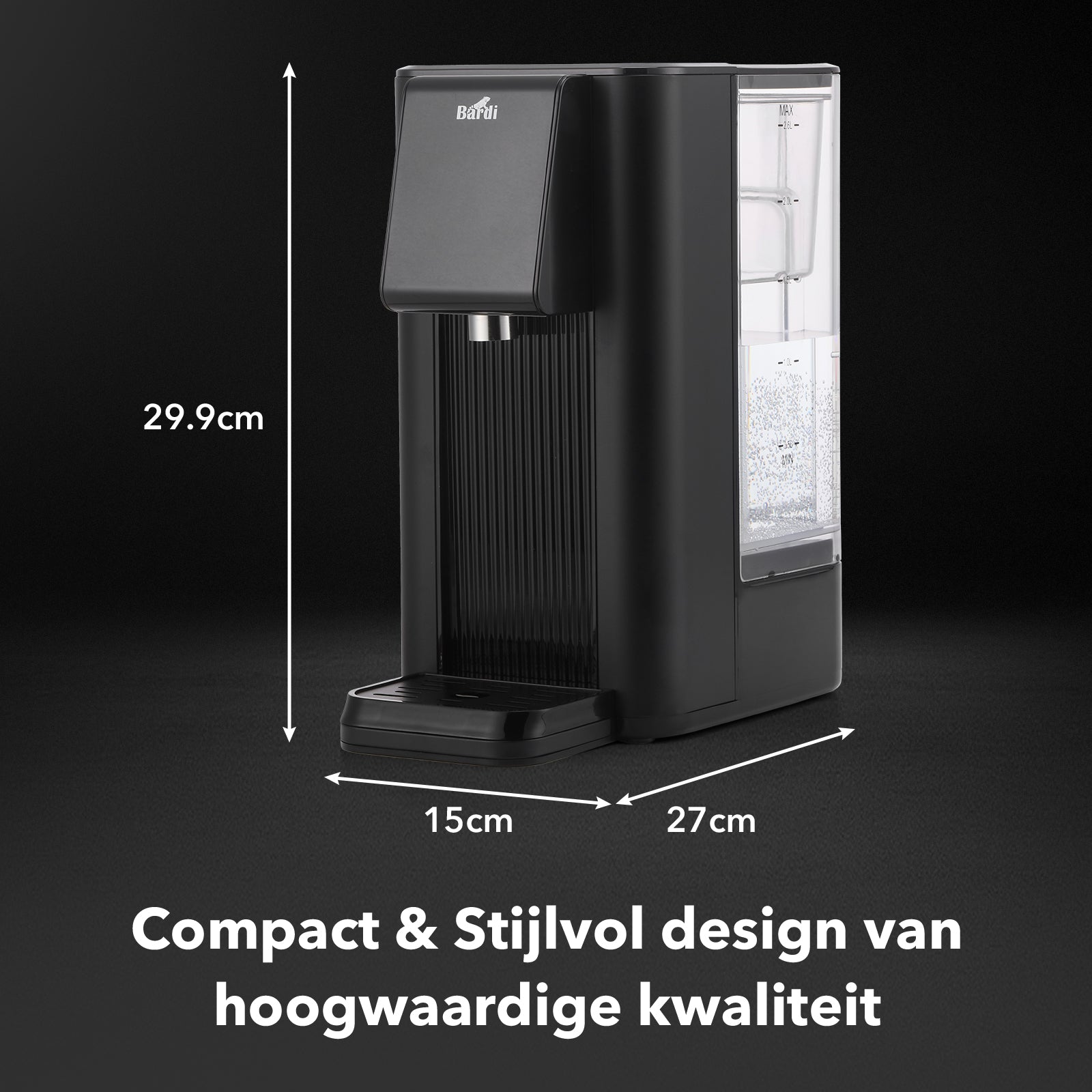 Bardi Heetwaterdispenser 2,6L zwart met STRIX filter - incl. thermoscup + onderzetter