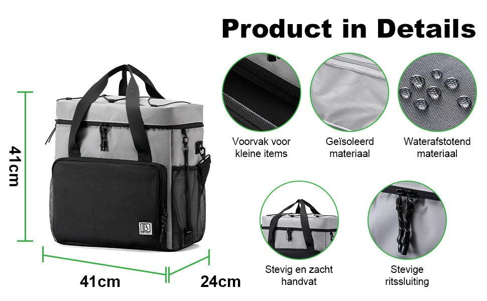 Cooler bag 40L black/grey with grey interior - Lunch bag - 4-layer insulated - 6 free cooling elements - incl. shoulder strap