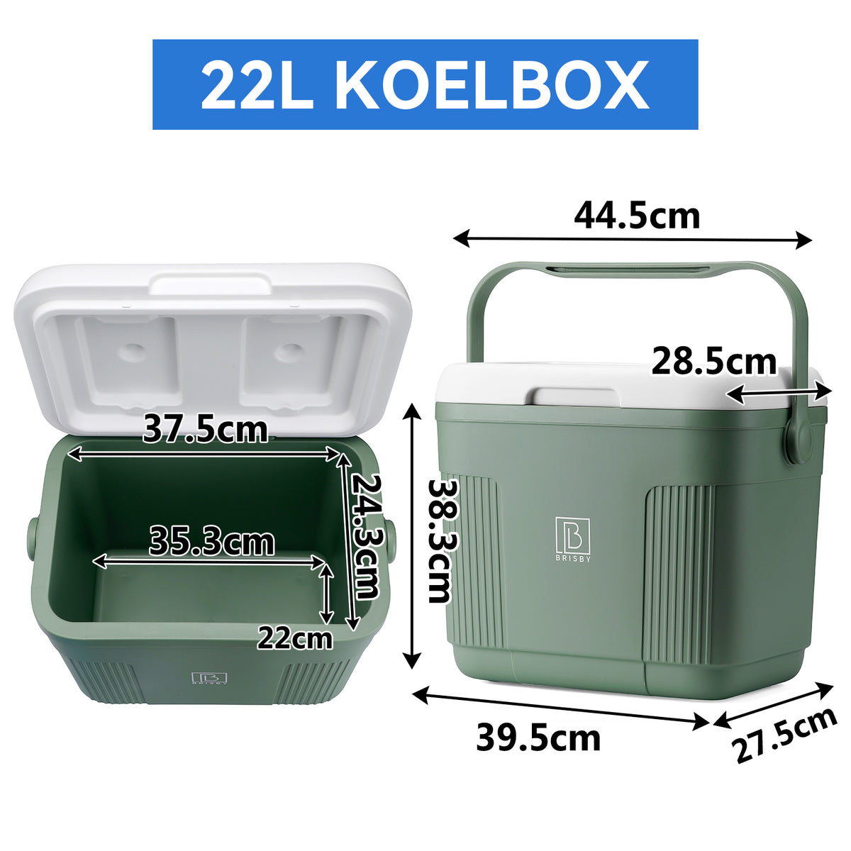 Brisby Koelbox 22L groen + 3-delige vershoudbakjes set - incl. 4 koelelementen