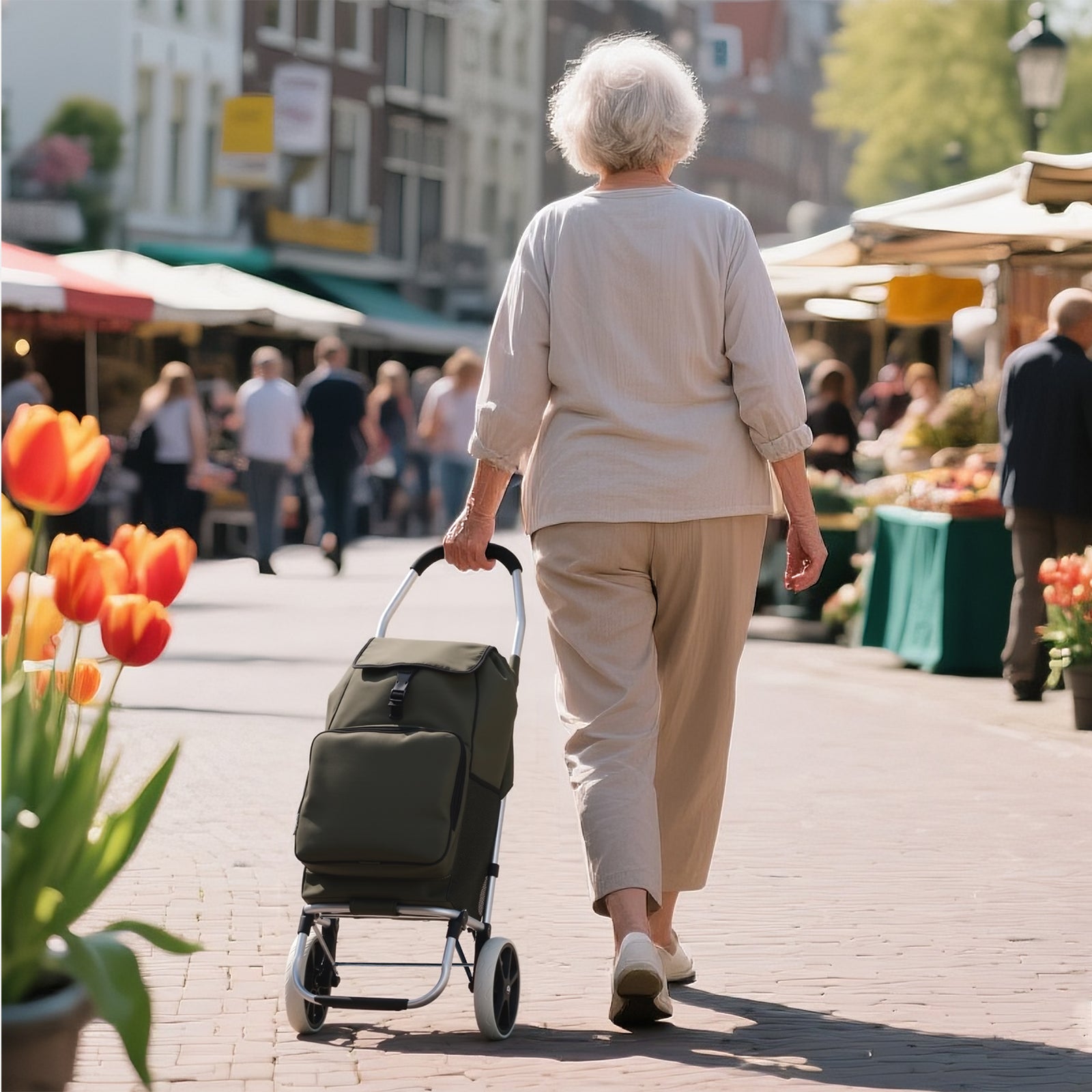 Boodschappentrolley Deluxe 50L met koelvak groen - boodschappenwagen - steekwagenfunctie