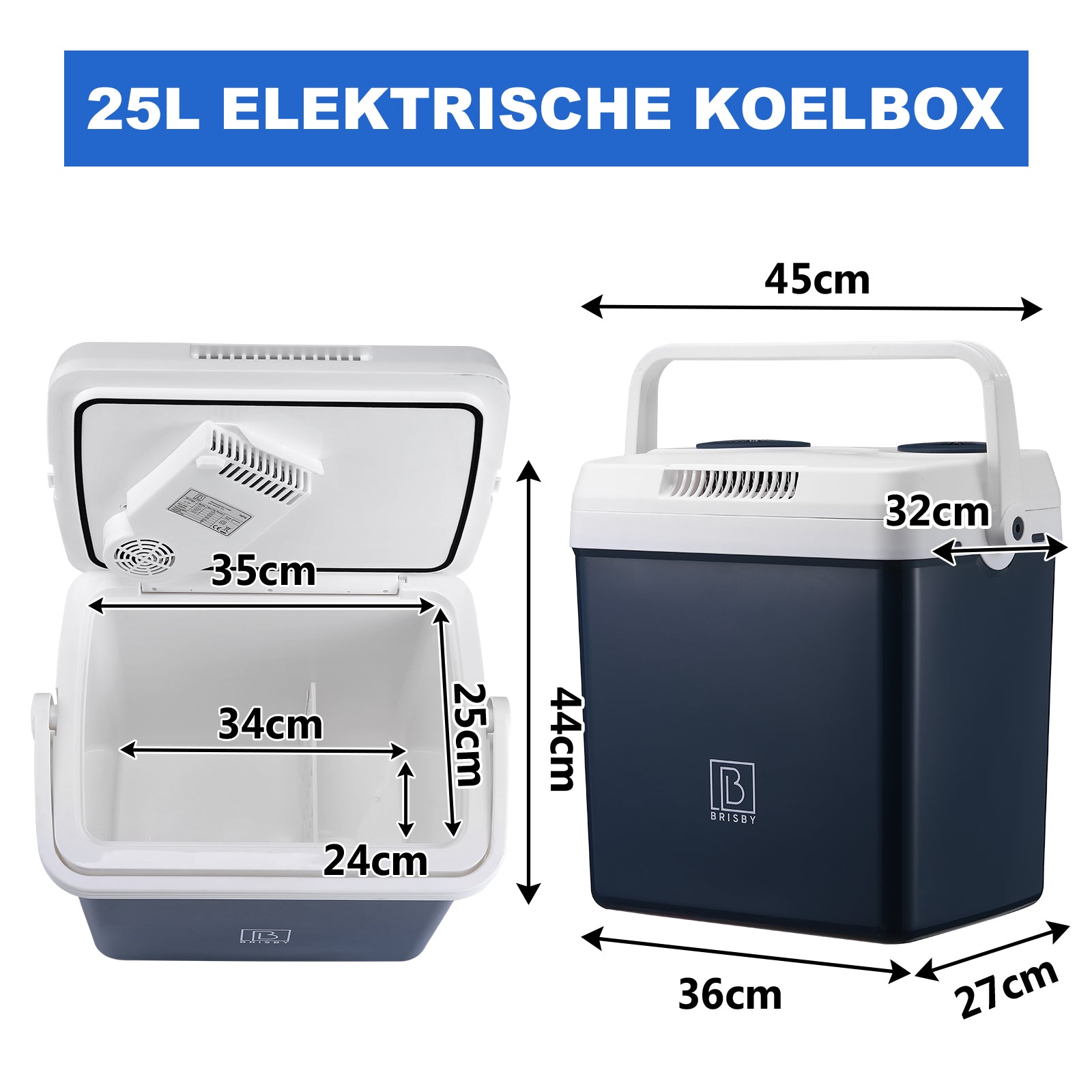 Electric cool box 25L blue - AC/DC 12V, 220/230V - incl. divider - lockable lid