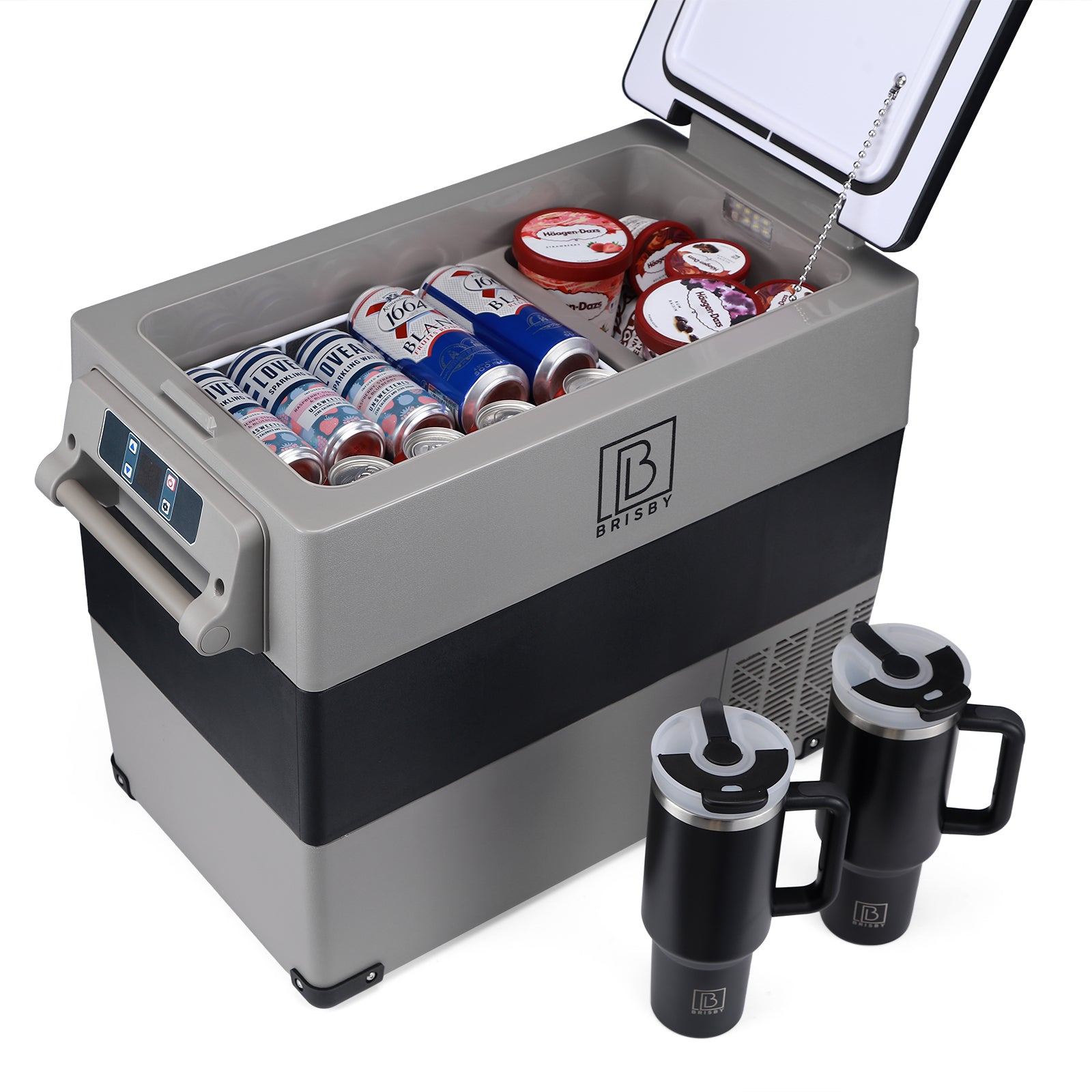 Compressor koelbox 49,5L - Dual zone - koelen en vriezen - 12V en 230V - incl. 2x 1,2L thermosbekers