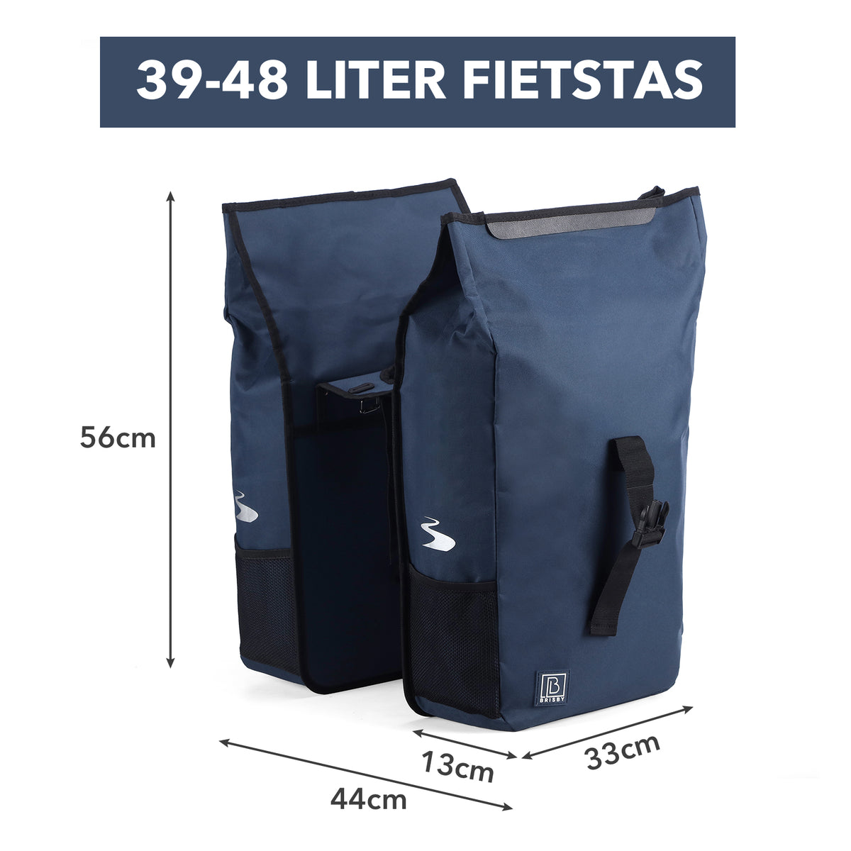 Brisby Dubbele Fietstas Rolltop Zwart 39-48L Waterdicht Geschikt voor Elektrische Fietsen & E-Bike - Blauw
