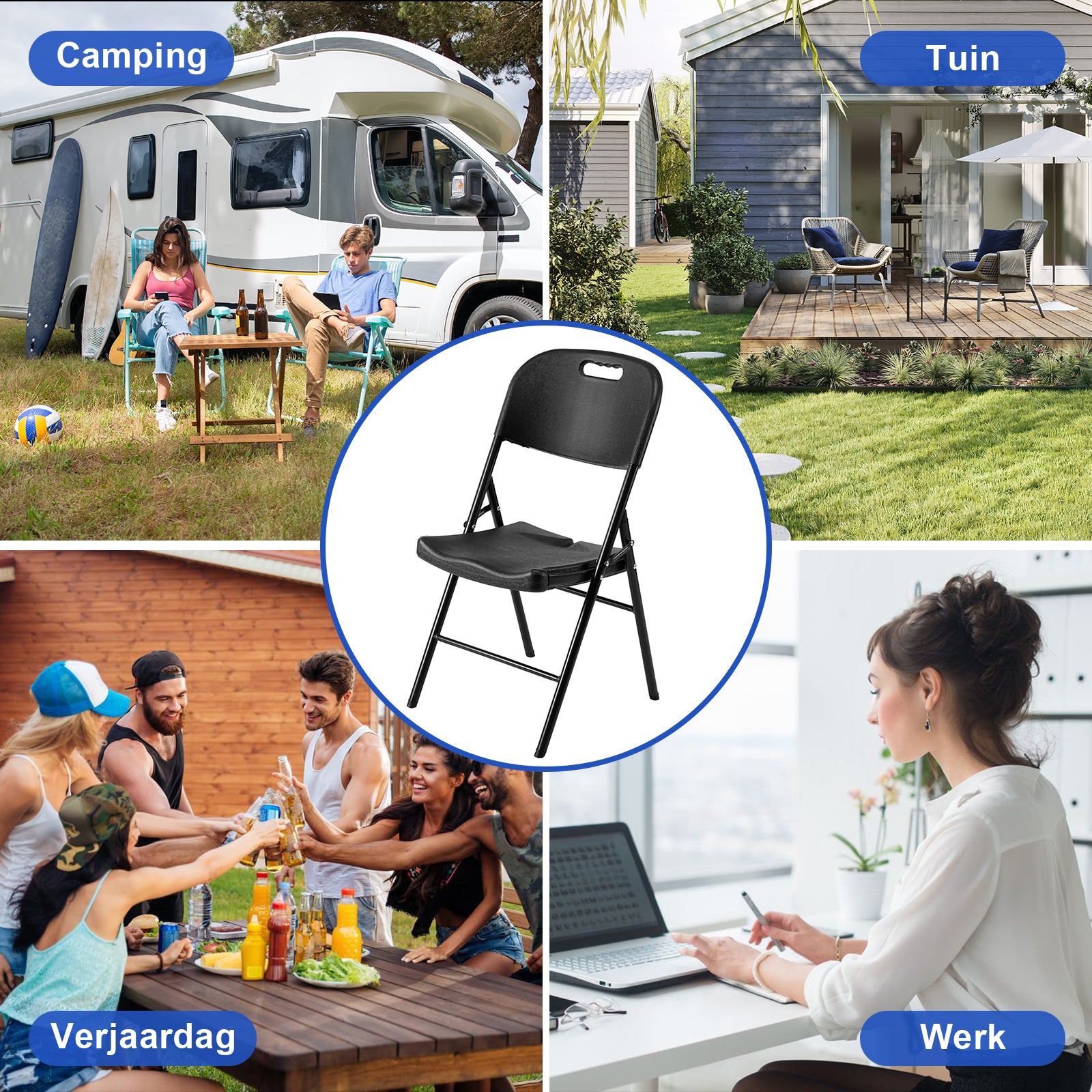 Bardi 4-piece folding chair set - Heavy-duty folding chair set, weather-resistant 47 x 54 x 87 cm. – Black
