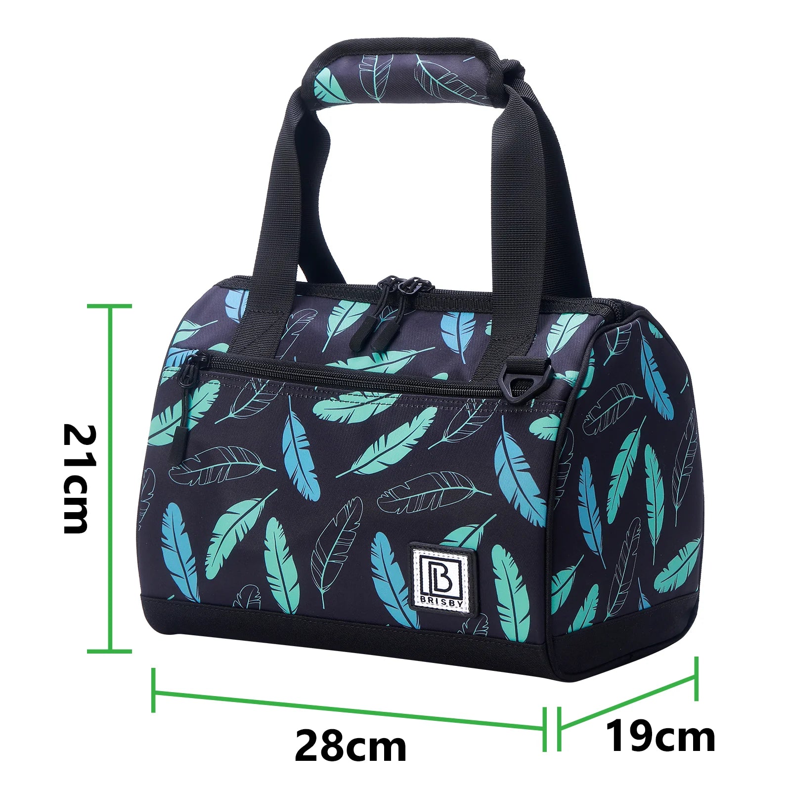 Cooler bag 10L black feathers - Lunch bag - 4-layer insulated - 2 free cooling elements - incl. shoulder strap
