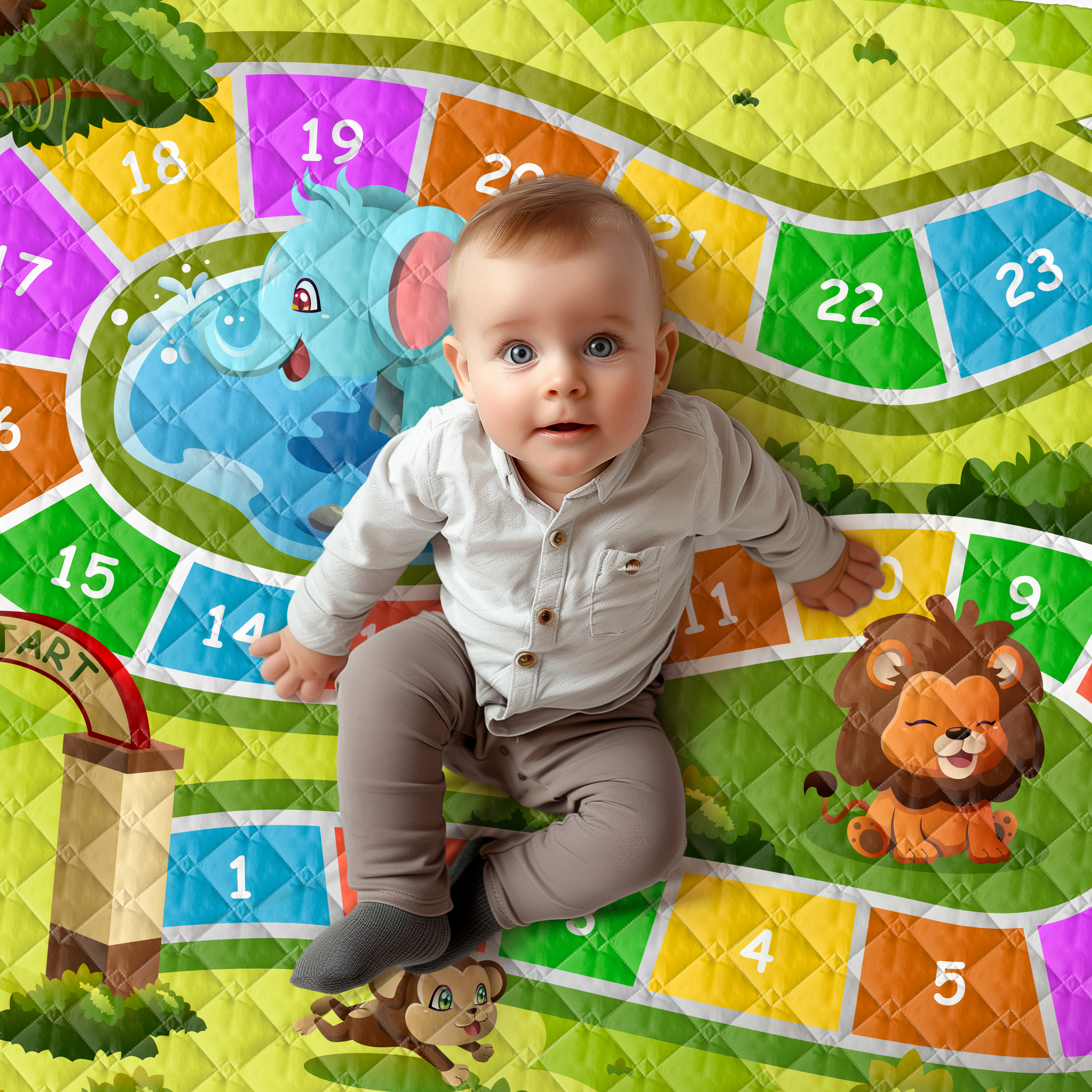 Play mat numbers zoo 150x200 - heavy quality - play mat - anti-slip - washable