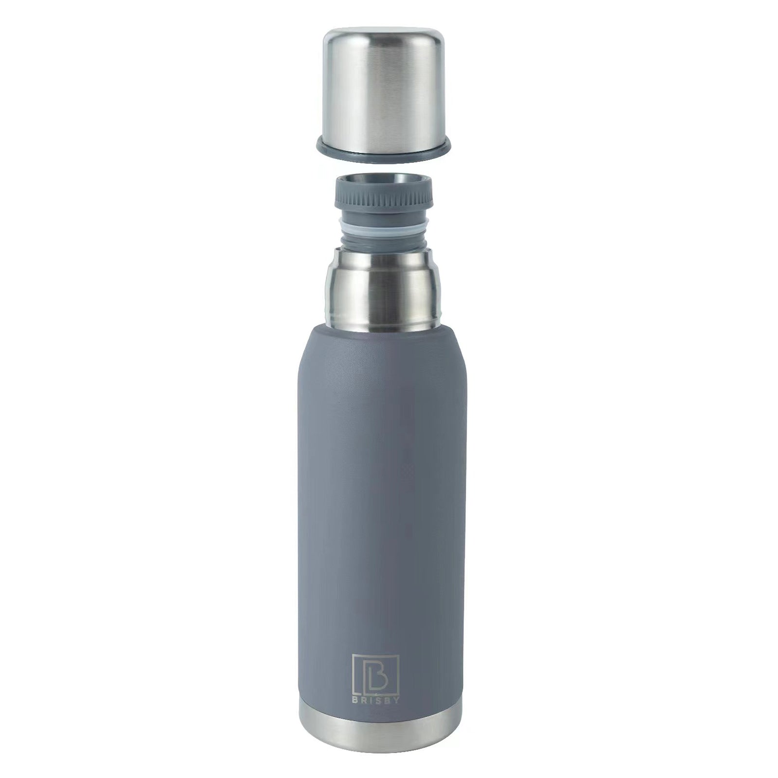Brisby Thermosfles RVS 1L grijs - BPA Vrij - 24 uur koud - 12 uur warm