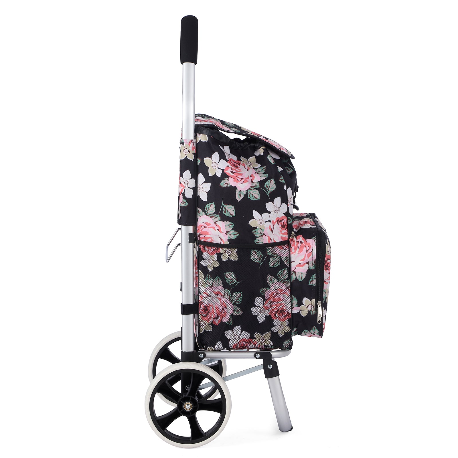 Packaway Boodschappentrolley 45L met Koelvak - Boodschappenwagen met Grote Wielen - Steekwagenfunctie - Waterafstotend - Black Flower