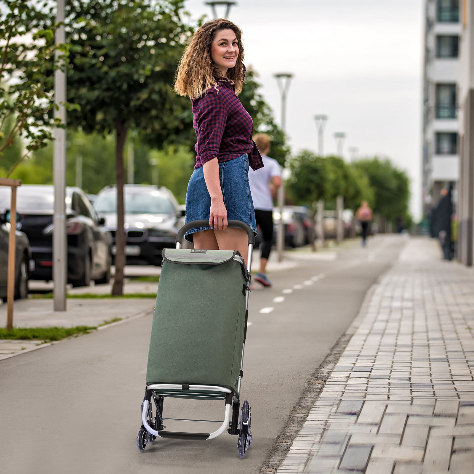 Shopping trolley 40L with pedal wheels green - shopping trolley suspension - foldable - telescopic handle