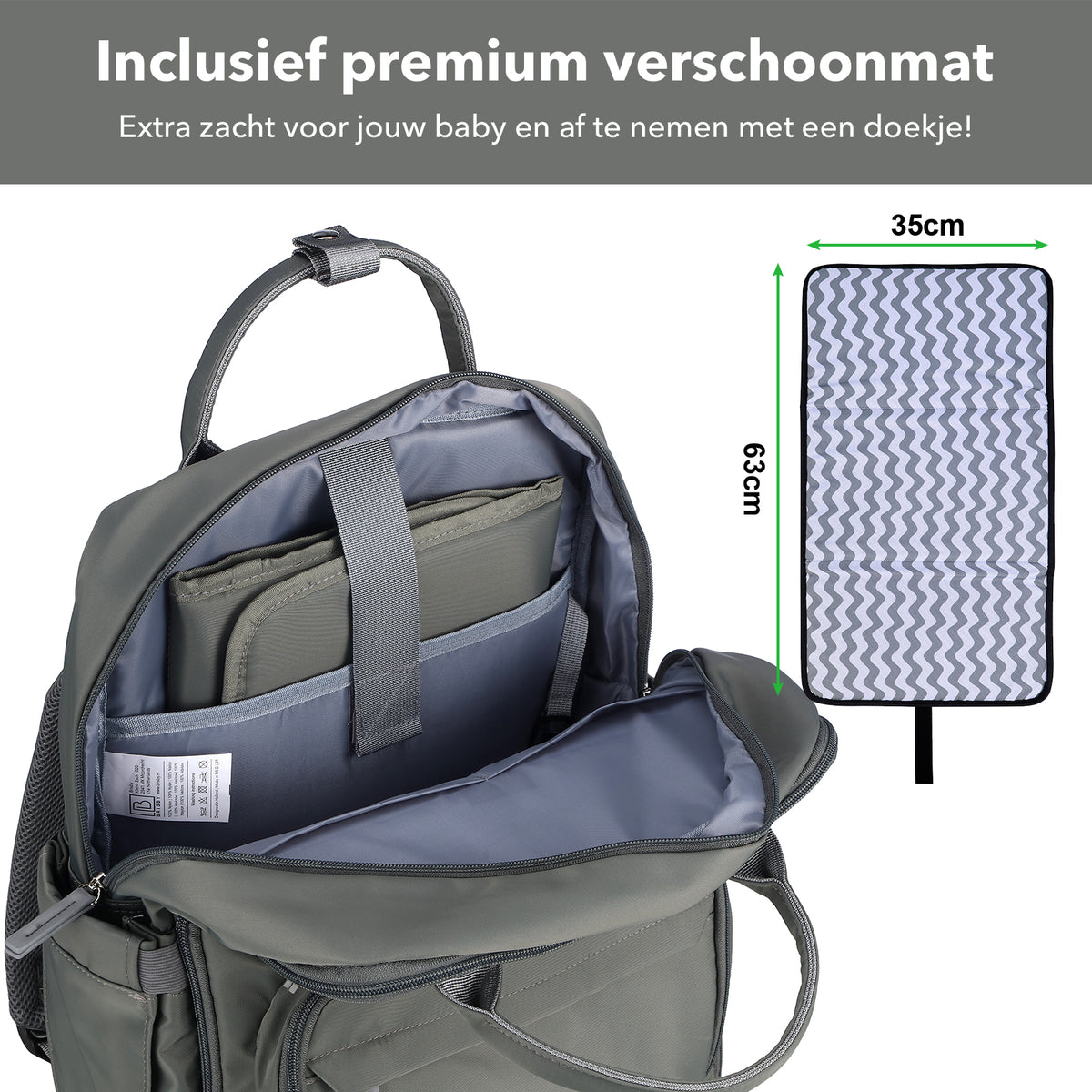 Brisby slijtvaste Luiertas – verzorgingstas – met buggymontage - Mist Green