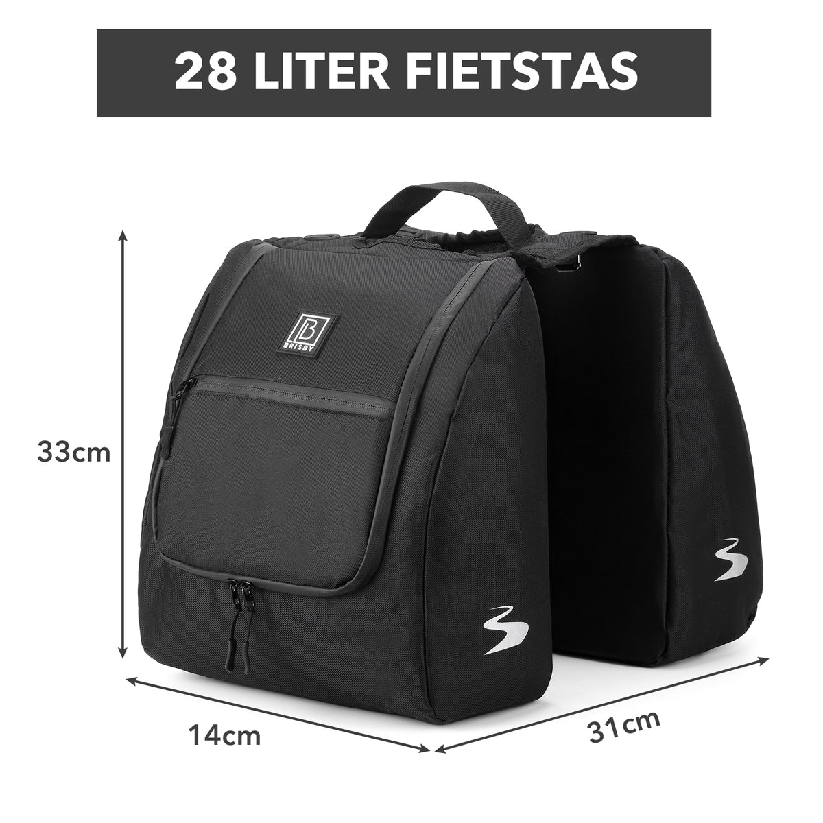 Brisby Dubbele Fietstas 28 Liter – Koeltas en Lunchtas – 4-laags Geïsoleerd – Voor Gewone en Elektrische Fiets – Waterafstotend met Waterdichte Ritsen – Zwart