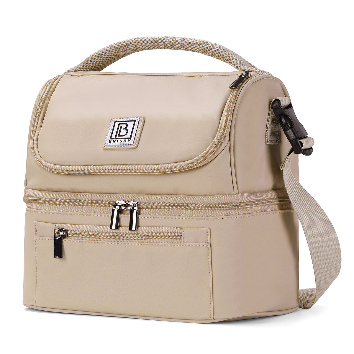 Brisby Koeltas 11 Liter - Lunchtas - Inclusief 2 Koelelementen - Dubbel Compartiment - 4-Laags Geïsoleerd - Waterafstotend - Natural Champagne