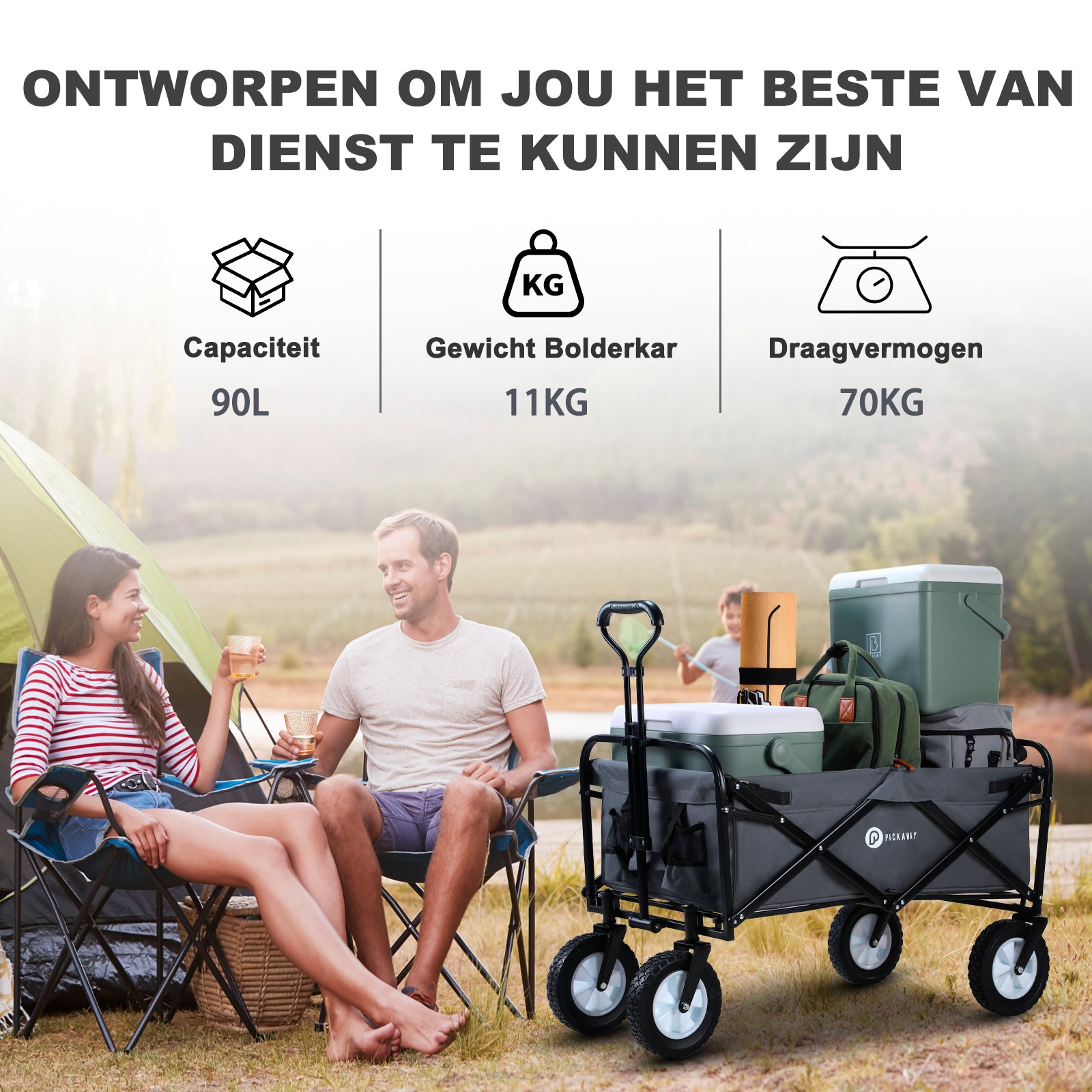 Packaway Bolderkar 70kg grijs - opvouwbaar - wasbaar polyester