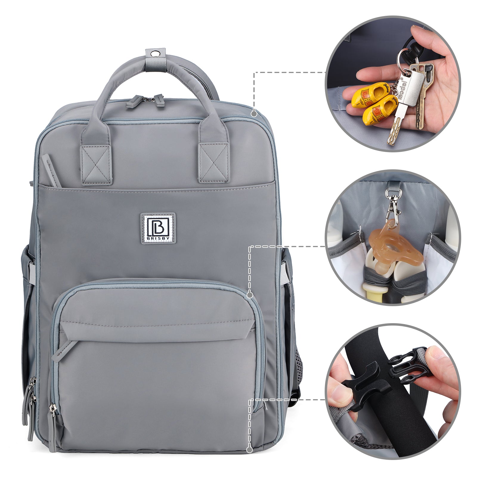 Brisby slijtvaste Luiertas – verzorgingstas – met buggymontage - Bluishgrey