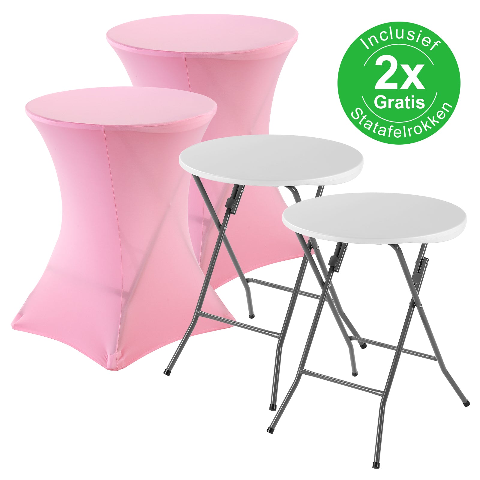 Bardi 2 x Salontafel - Bijzettafel Inklapbaar 60 x 74cm - Wit inclusief Roze Rokken