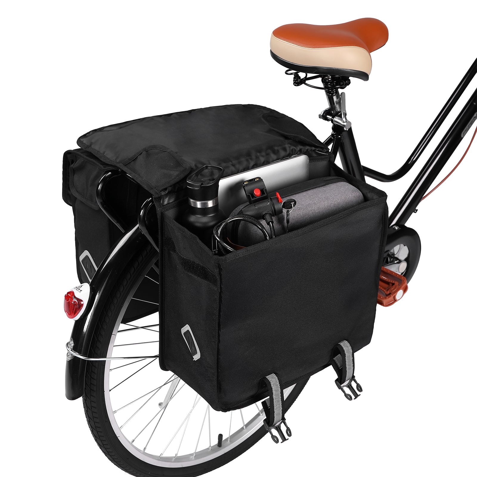 Packaway Double Panniers - Waterproof Panniers Electric Bike - Reflective - Black 36 Liters