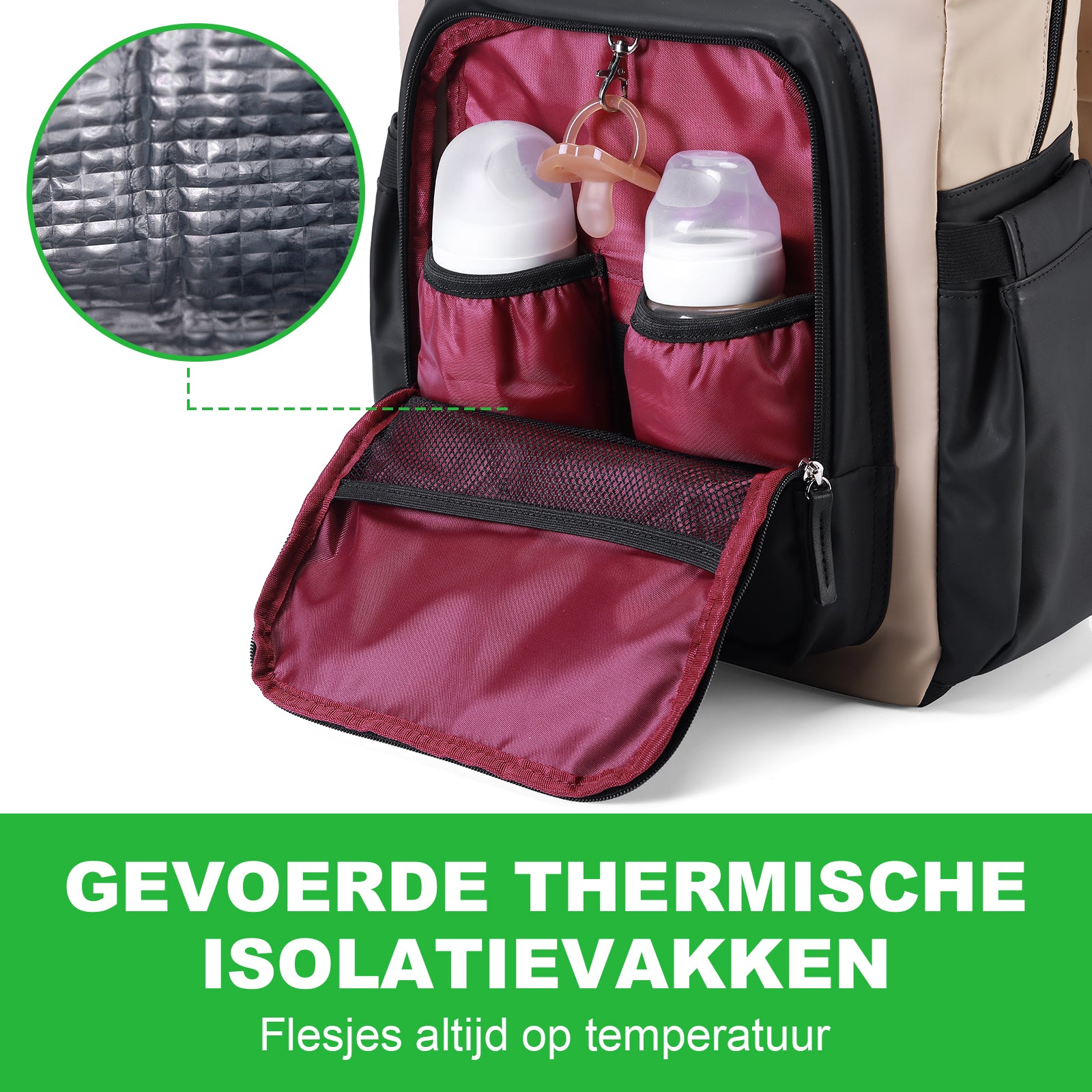 Two-tone slijtvaste luiertas crème en zwart - Verzorgingstas - incl. buggymontage en verschoningsmat